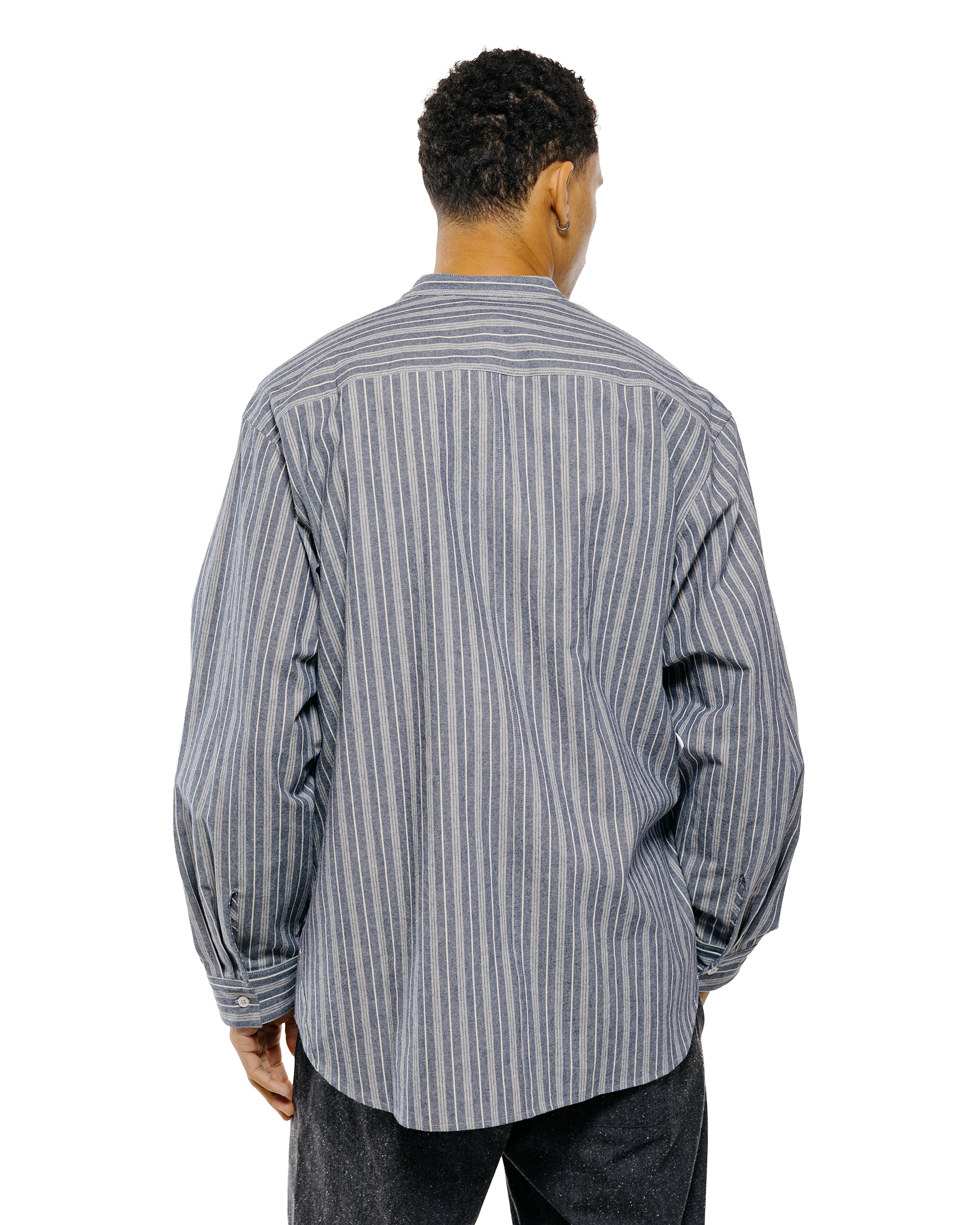Wanze Band Collar Shirt Cotton Stripe Indigo