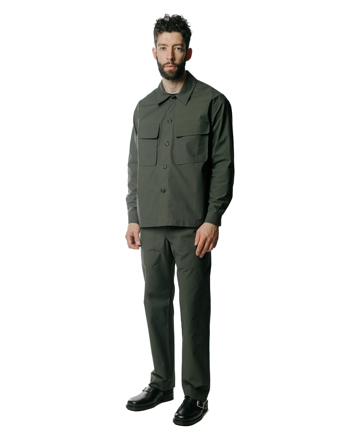 Wanze Boxy Overshirt Structured Cotton Green Smoke Model Full