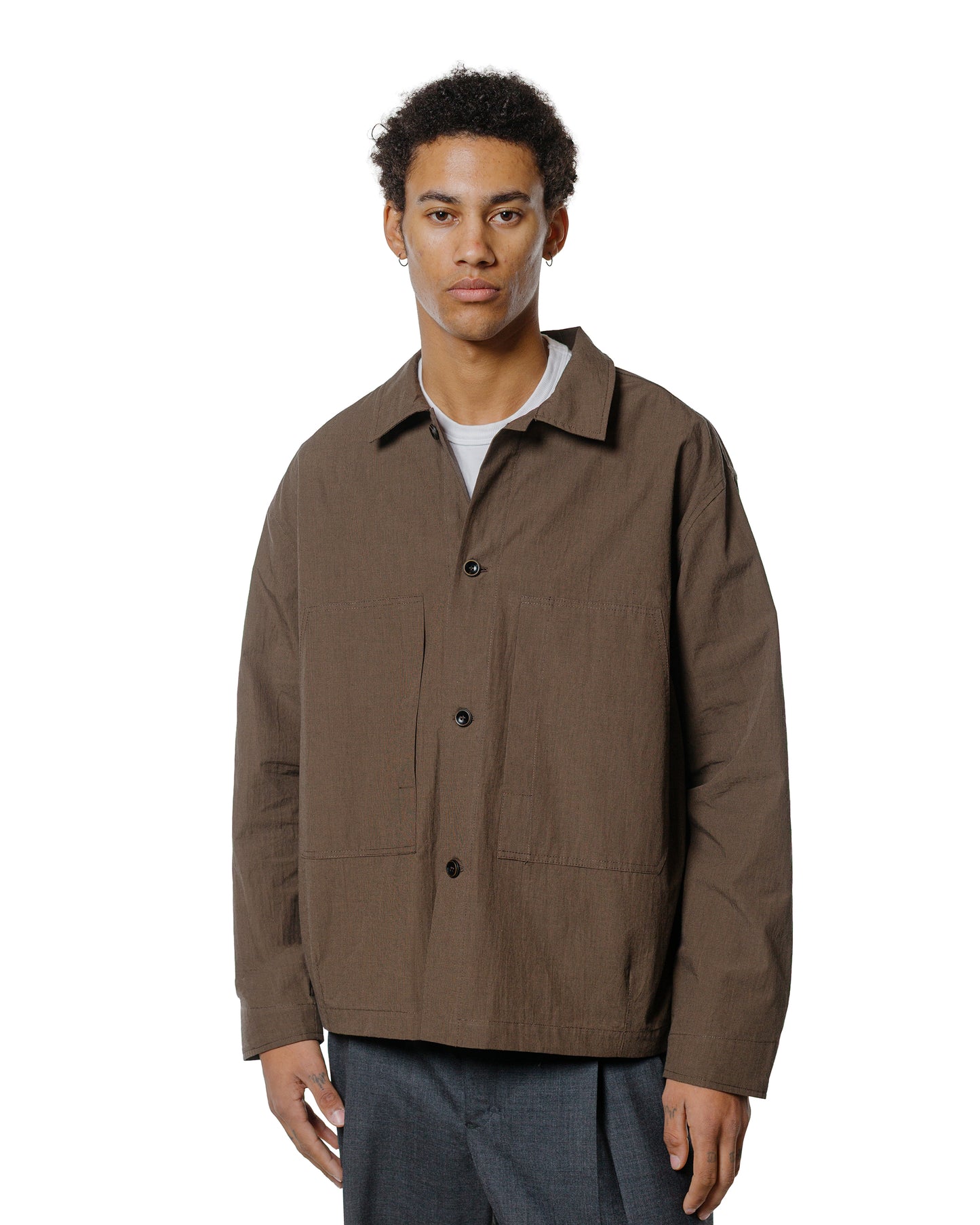 Wanze Chore Shirt Cotton Micro Houndstooth Walnut