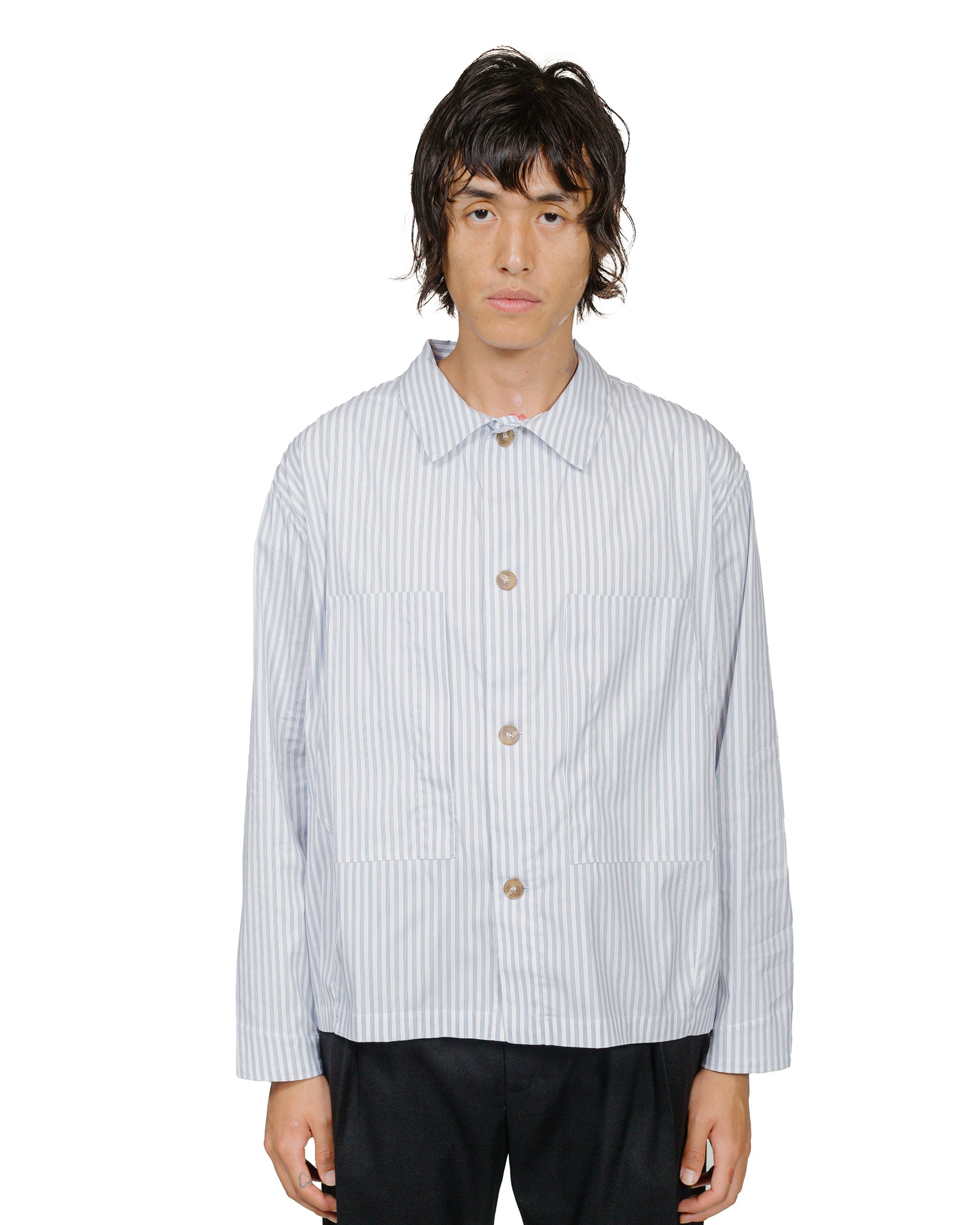 Wanze Chore Shirt Cotton Poplin Stripe model front