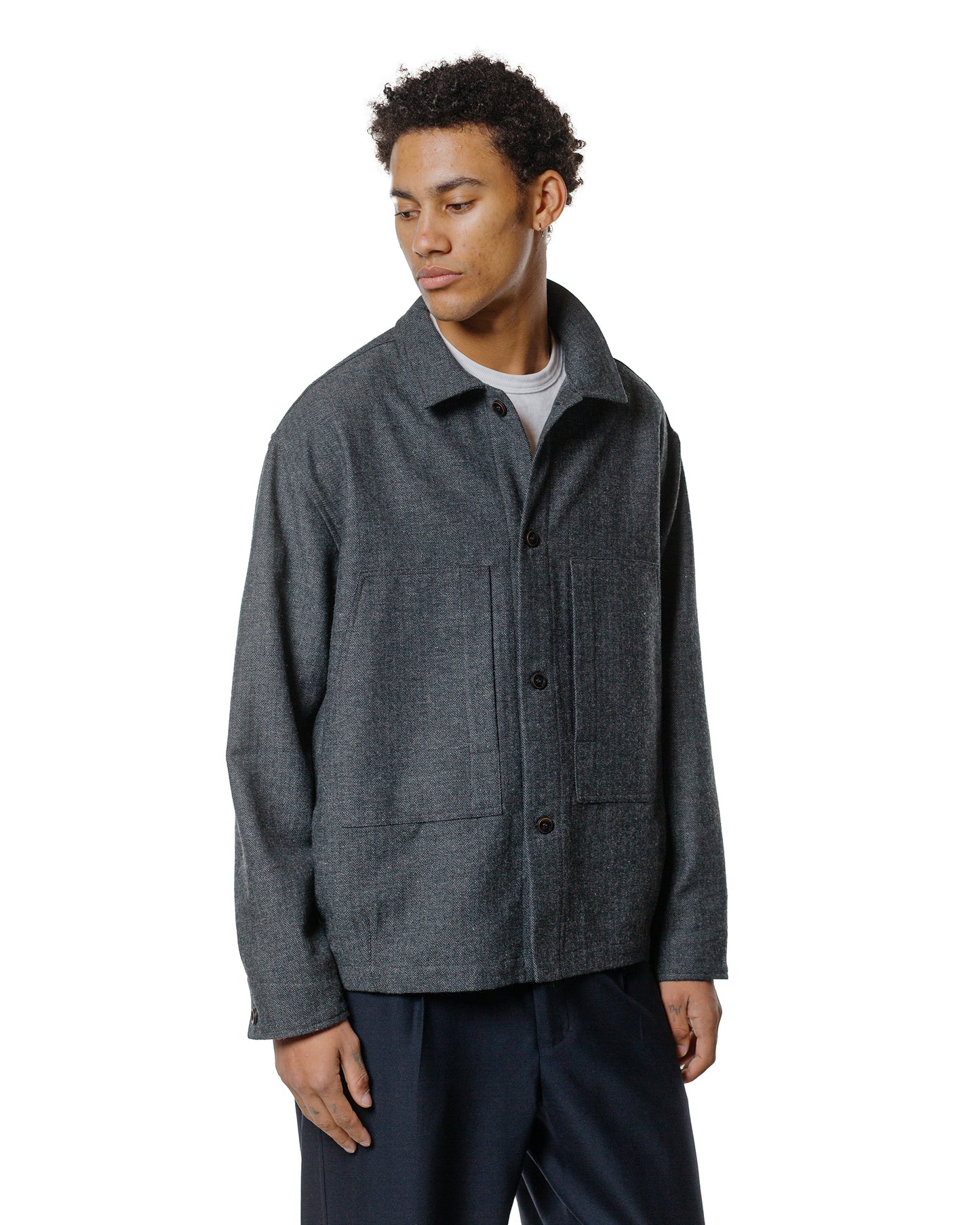 Wanze Chore Shirt Cotton Wool Herringbone Grey