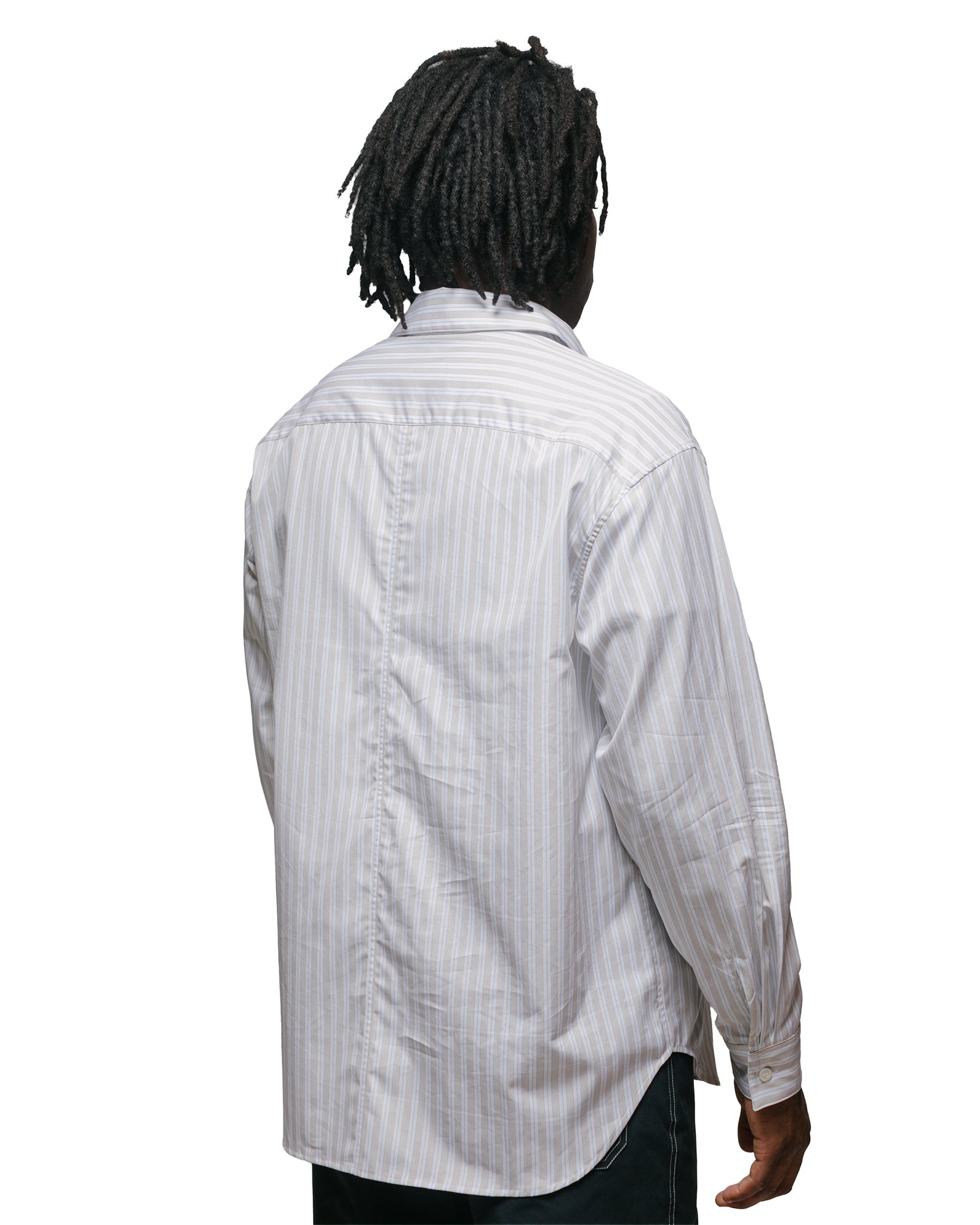 Wanze Classic Button Up Shirt Cotton Poplin Stripe model back