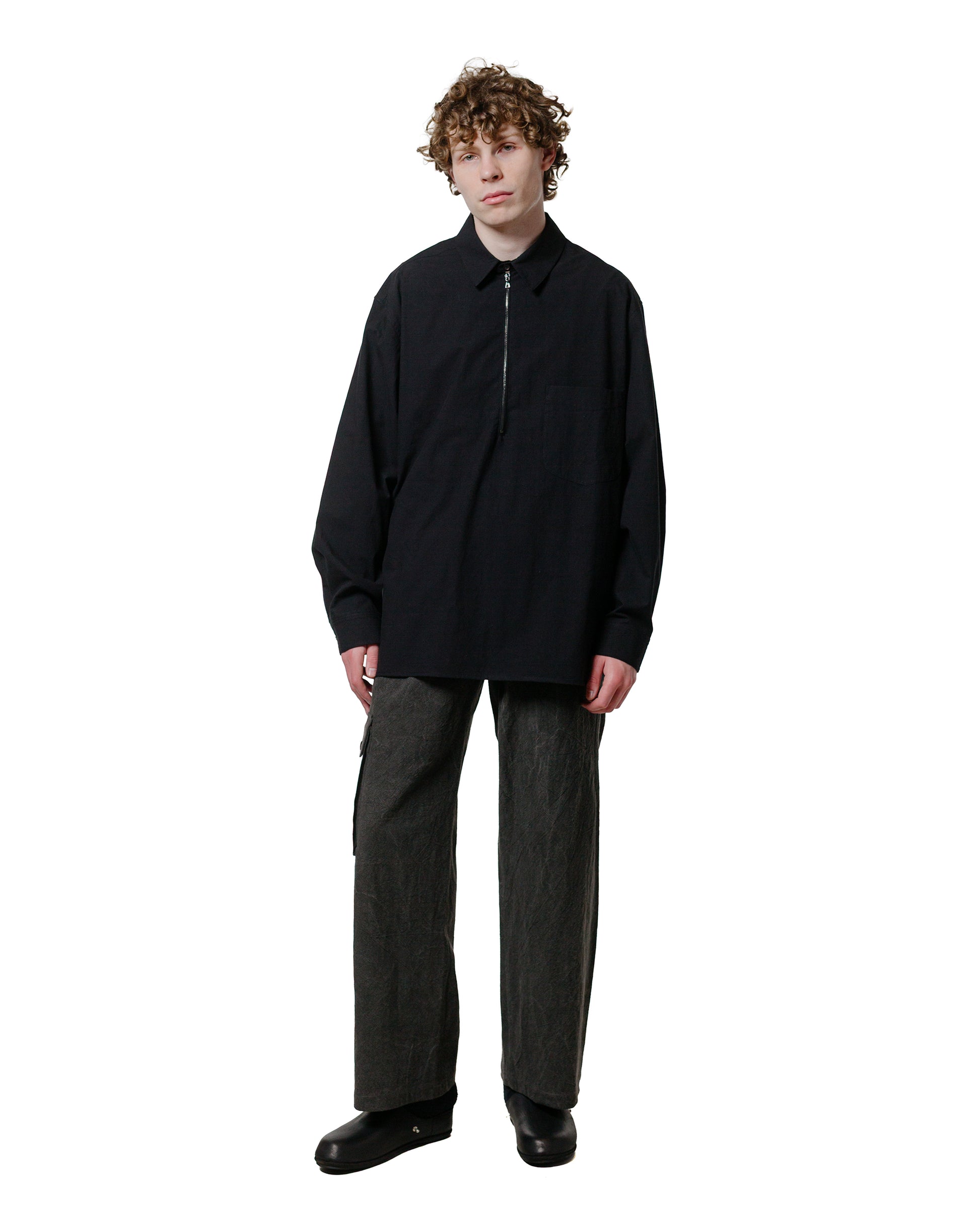 Wanze Half Zip Shirt Typewriter Cotton Black
