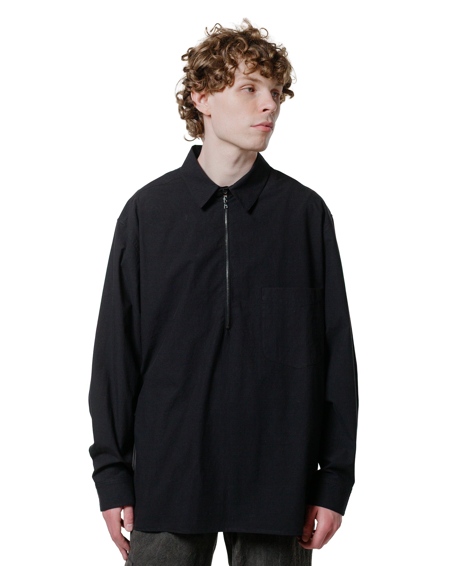 Wanze Half Zip Shirt Typewriter Cotton Black