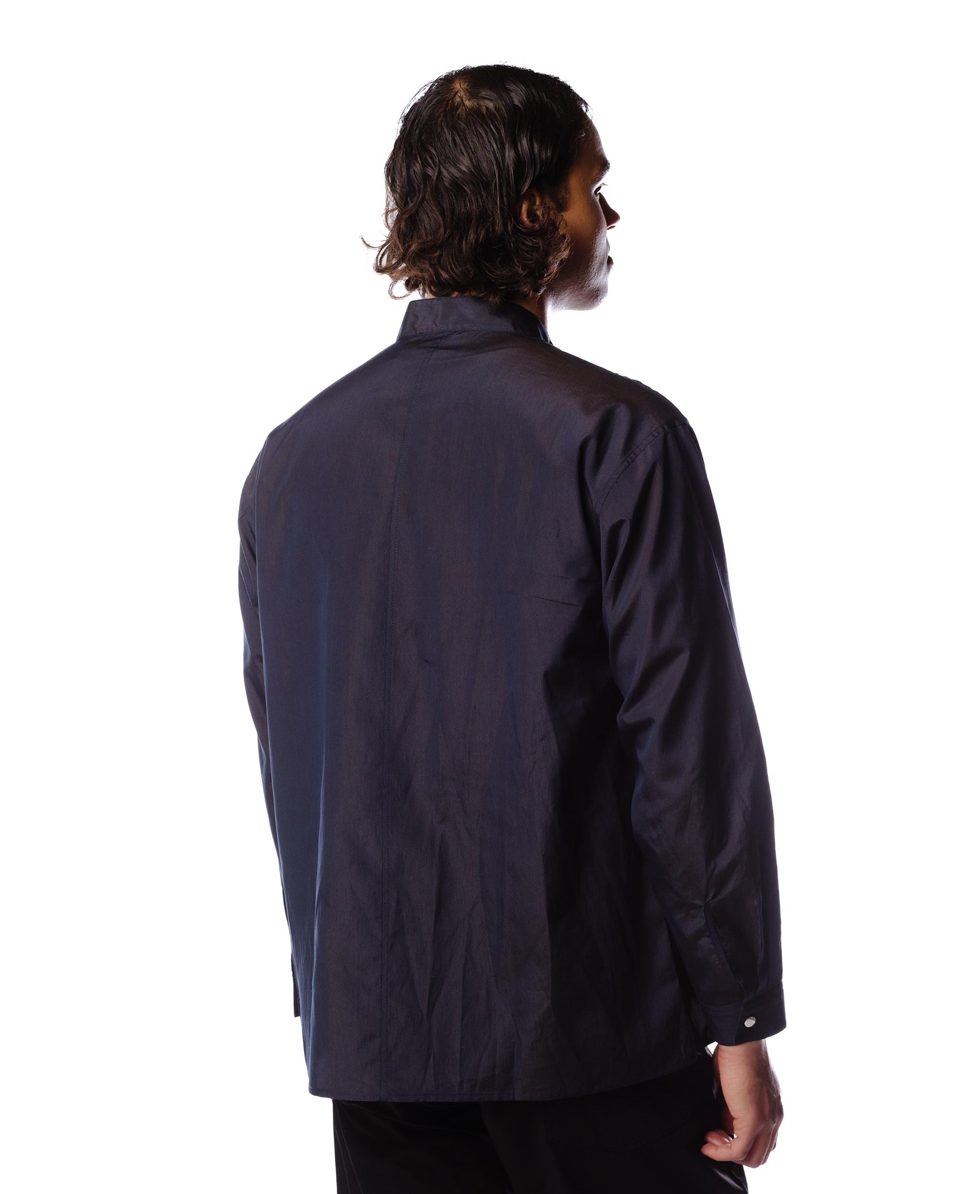 Wanze Song Moto Zip Shirt Cotton Navy Back