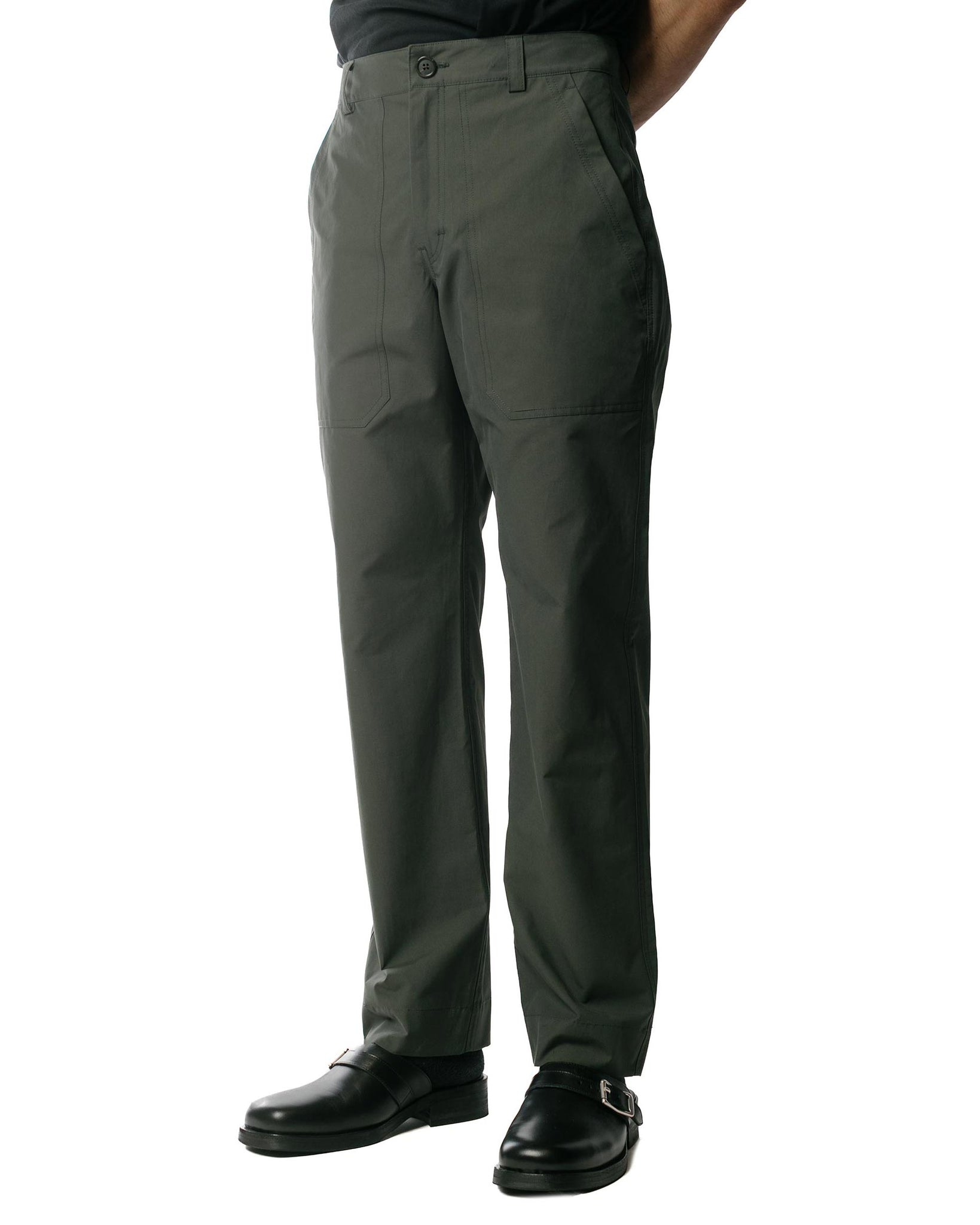 Wanze Straight Leg Baker Pant Structured Cotton Green Smoke Model Front