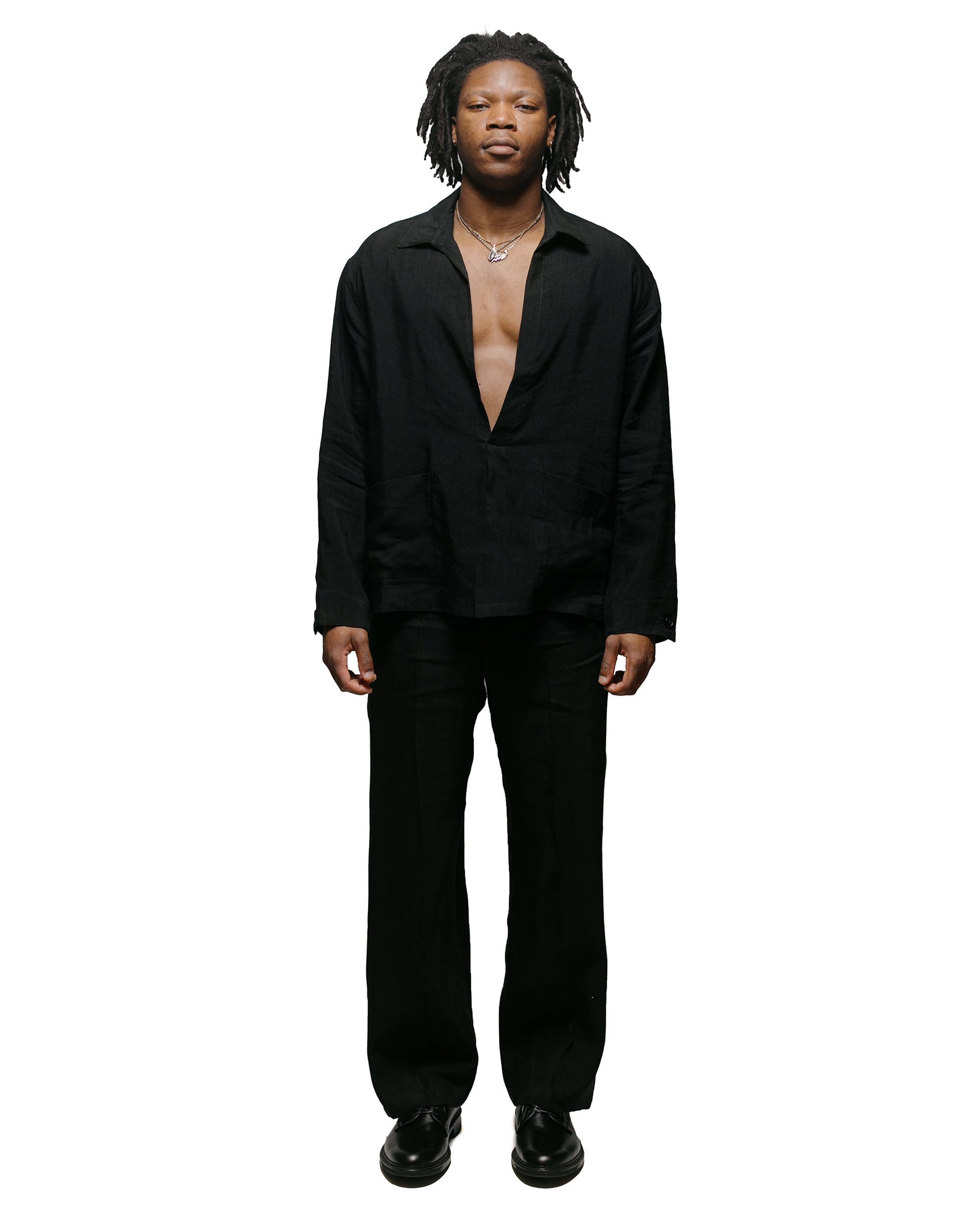 Wanze Work Trouser Linen Viscose Black model full