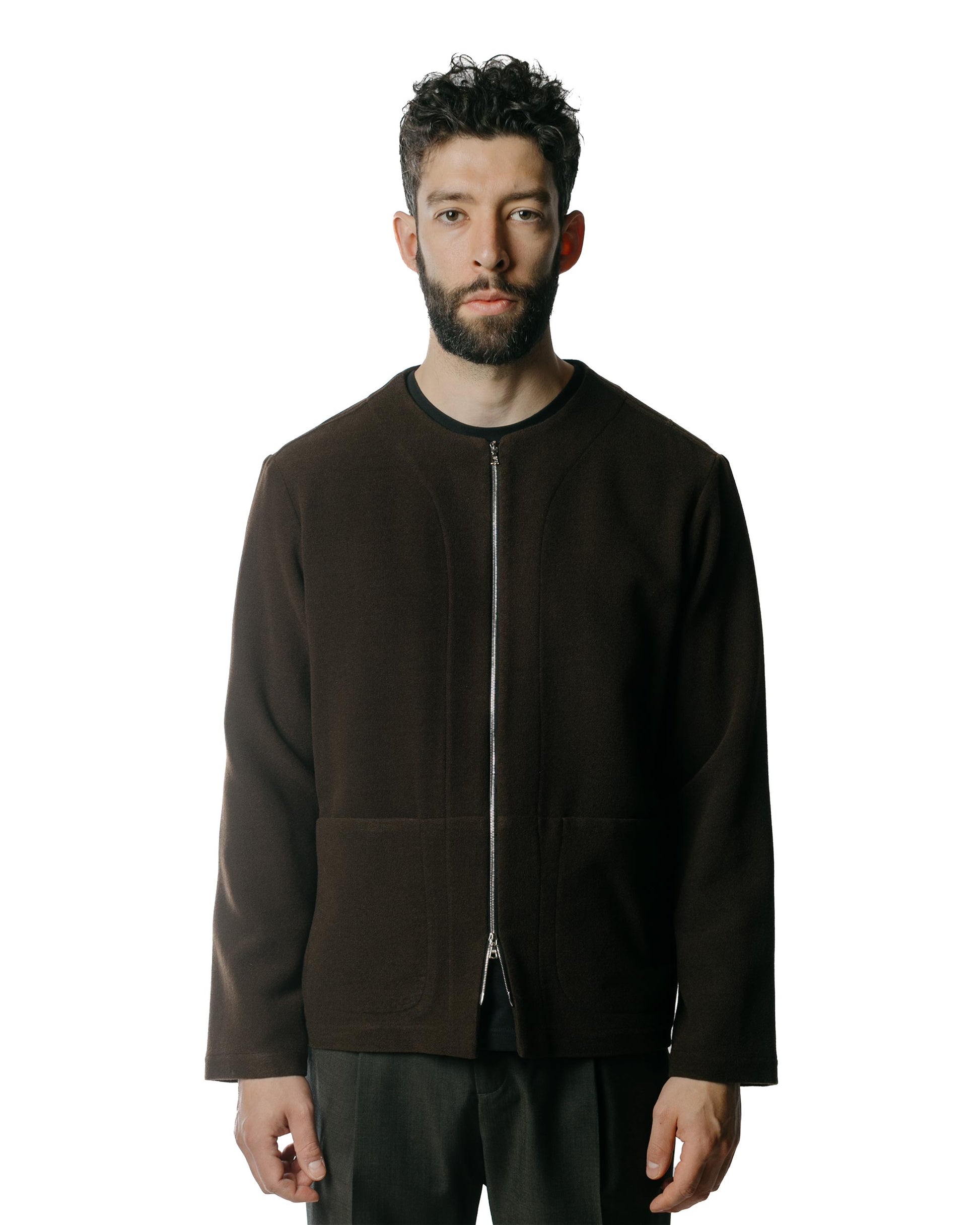 Wanze Zip Cardigan Wool Brown Model Front