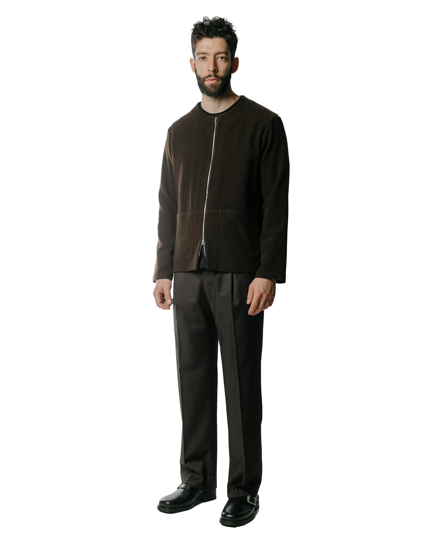 Wanze Zip Cardigan Wool Brown Model Full