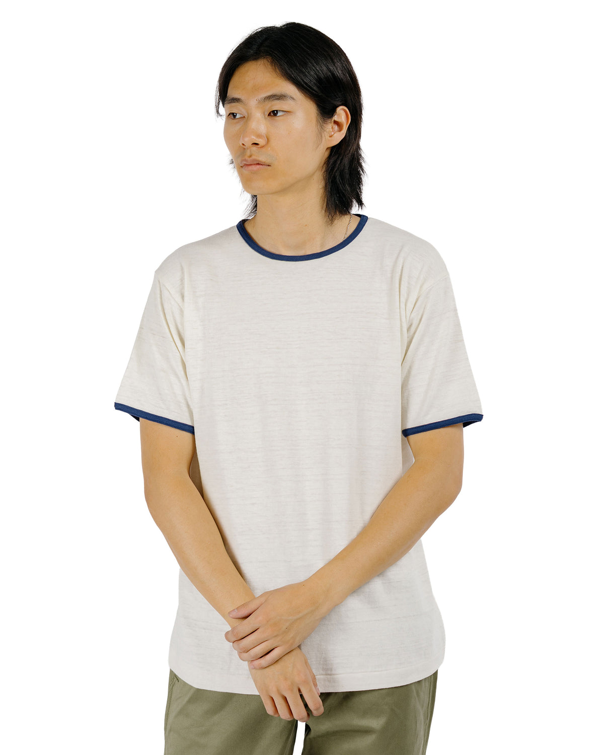 lost & found Warehouse Warehouse Lot. 4059 Ringer T Plain Cream/Navy