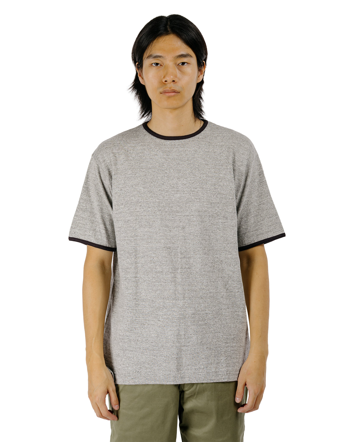Warehouse Lot. 4059 Ringer T Plain Heather Gray/Black