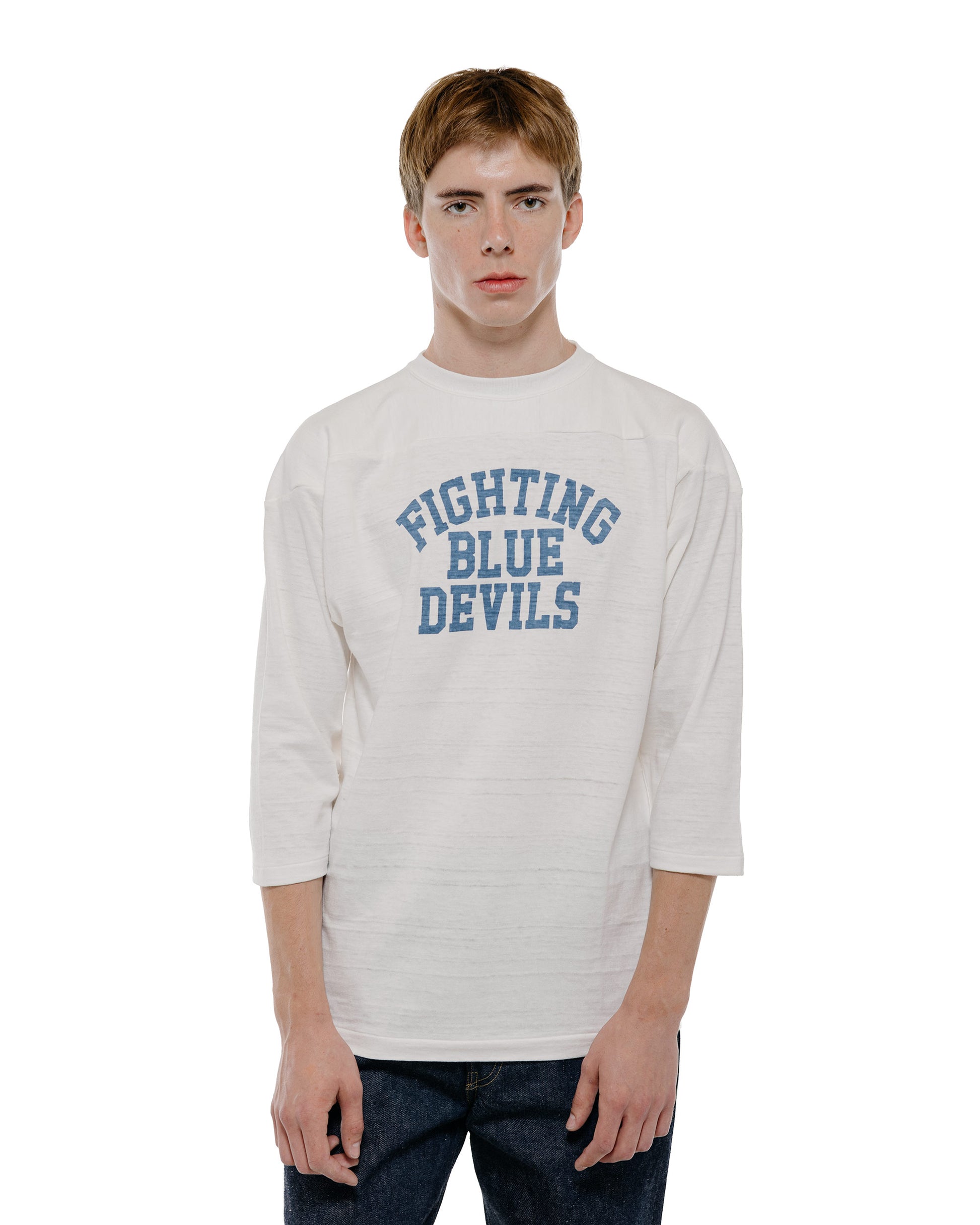 Warehouse Lot. 4063 3/4 Sleeve Football Tee Blue Devils Off White