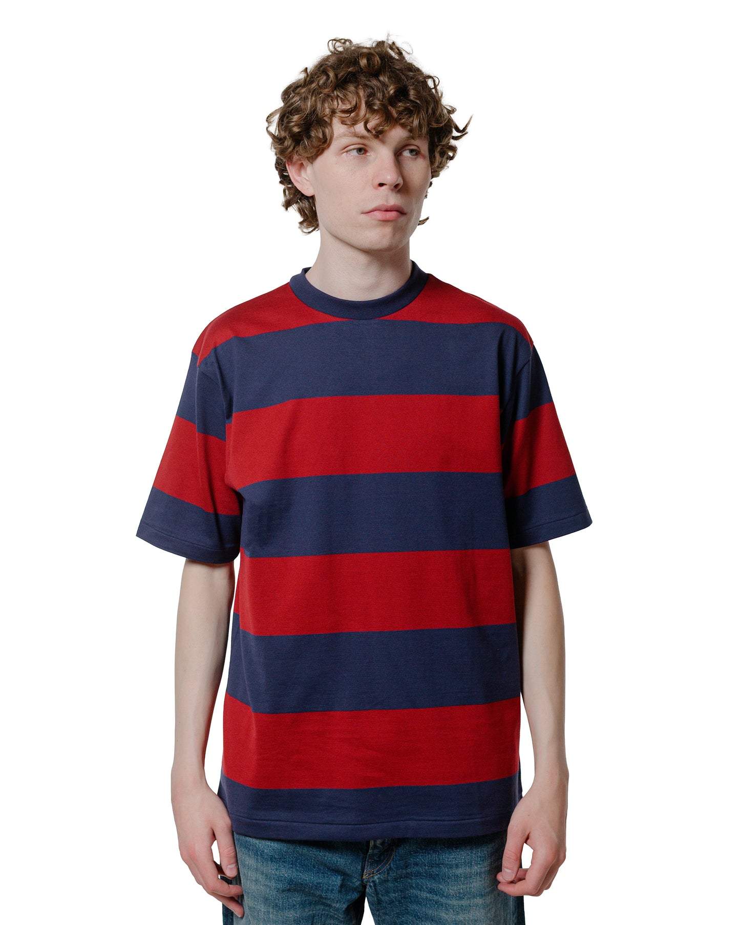 Warehouse Lot. 4108 SS 4in Border Tee NavyBordeaux