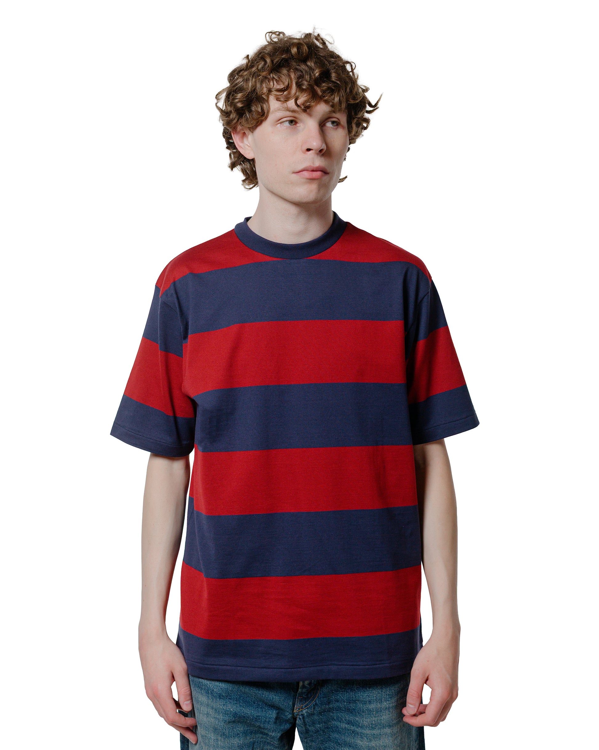 Warehouse Lot. 4108 SS 4in Border Tee NavyBordeaux