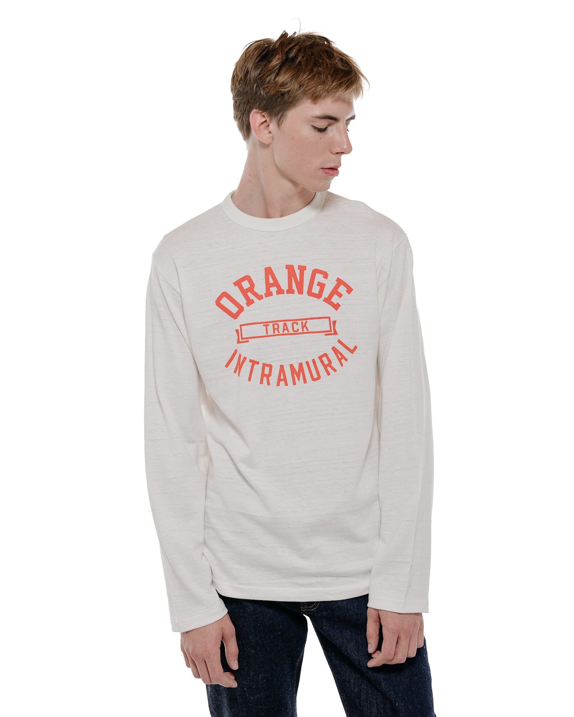 Warehouse Lot. 5906 Long Sleeve Crew Neck T-Shirt Orange Off White