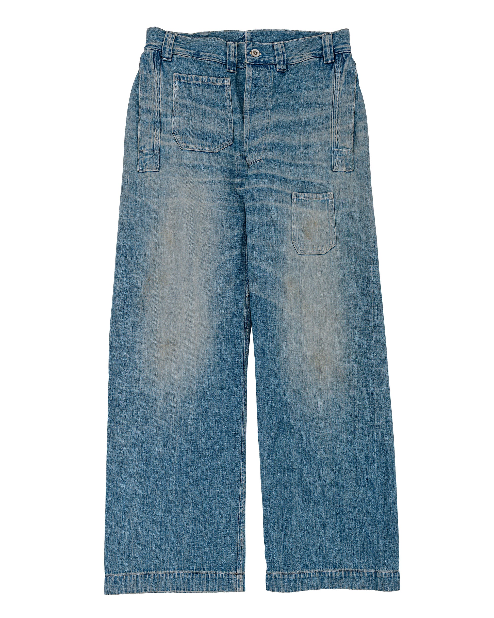 Warehouse Lot. JG-01 1910s Netmaker's Trousers Indigo Denim Used Wash (Light Colour)