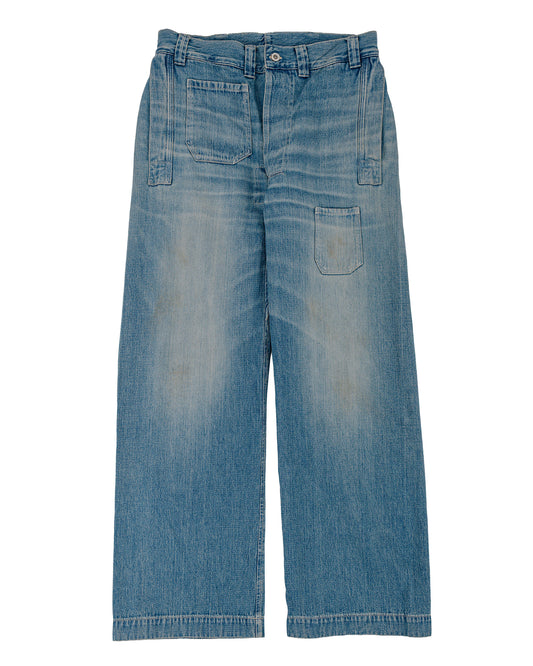 Warehouse Lot. JG-01 1910s Netmaker's Trousers Indigo Denim Used Wash (Light Colour)