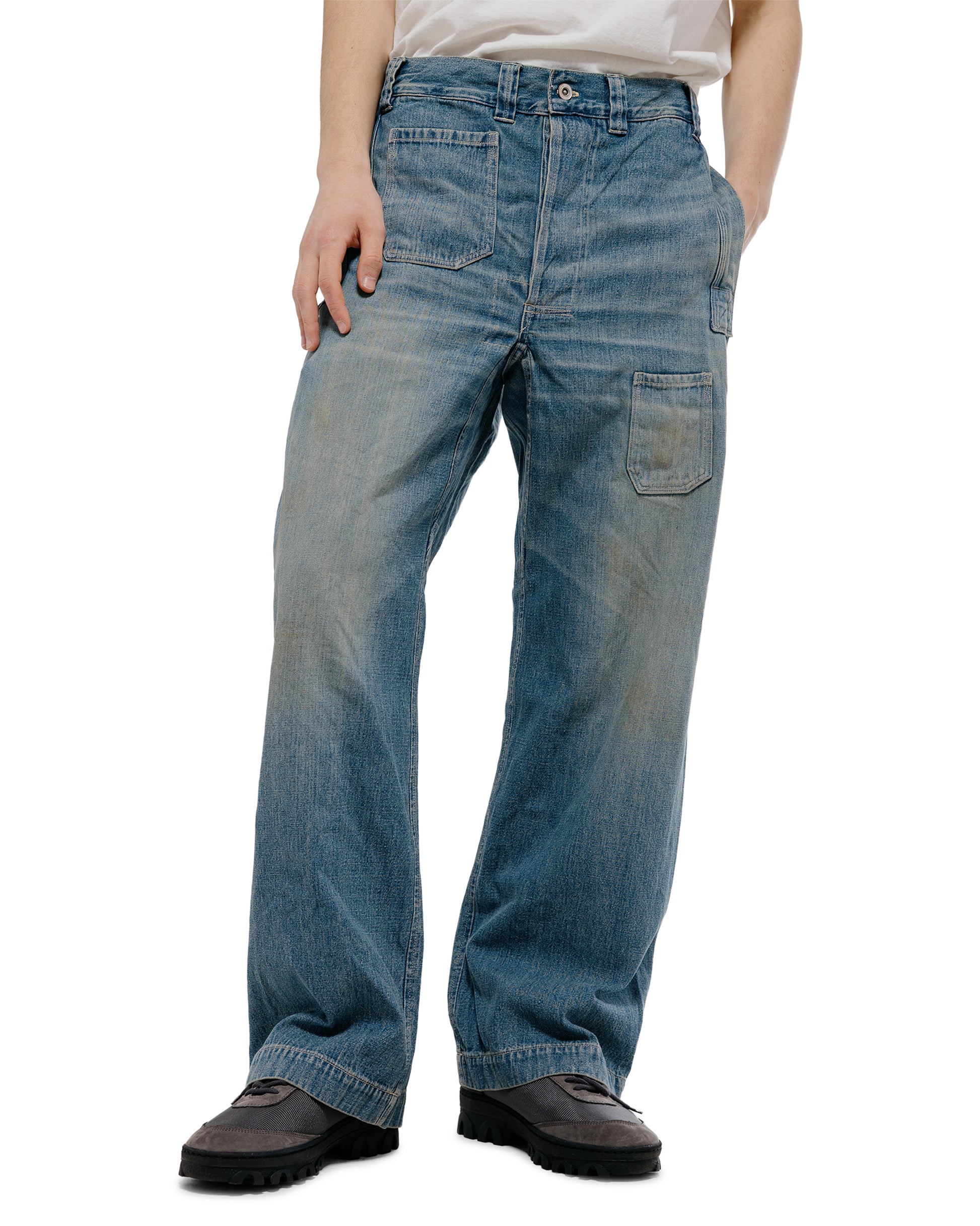 Warehouse Lot. JG-01 1910s Netmaker's Trousers Indigo Denim Used Wash (Light Colour)