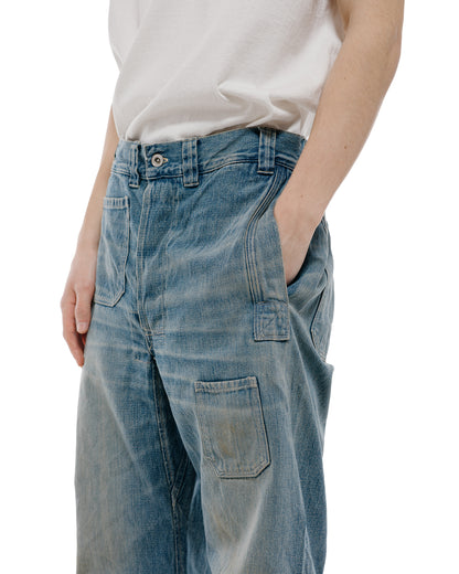Warehouse Lot. JG-01 1910s Netmaker's Trousers Indigo Denim Used Wash (Light Colour)
