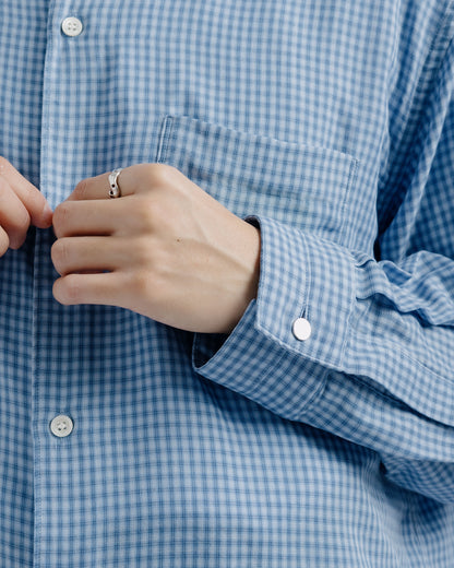 awasa Regular Collar Double Gauze Shirt Blue Check