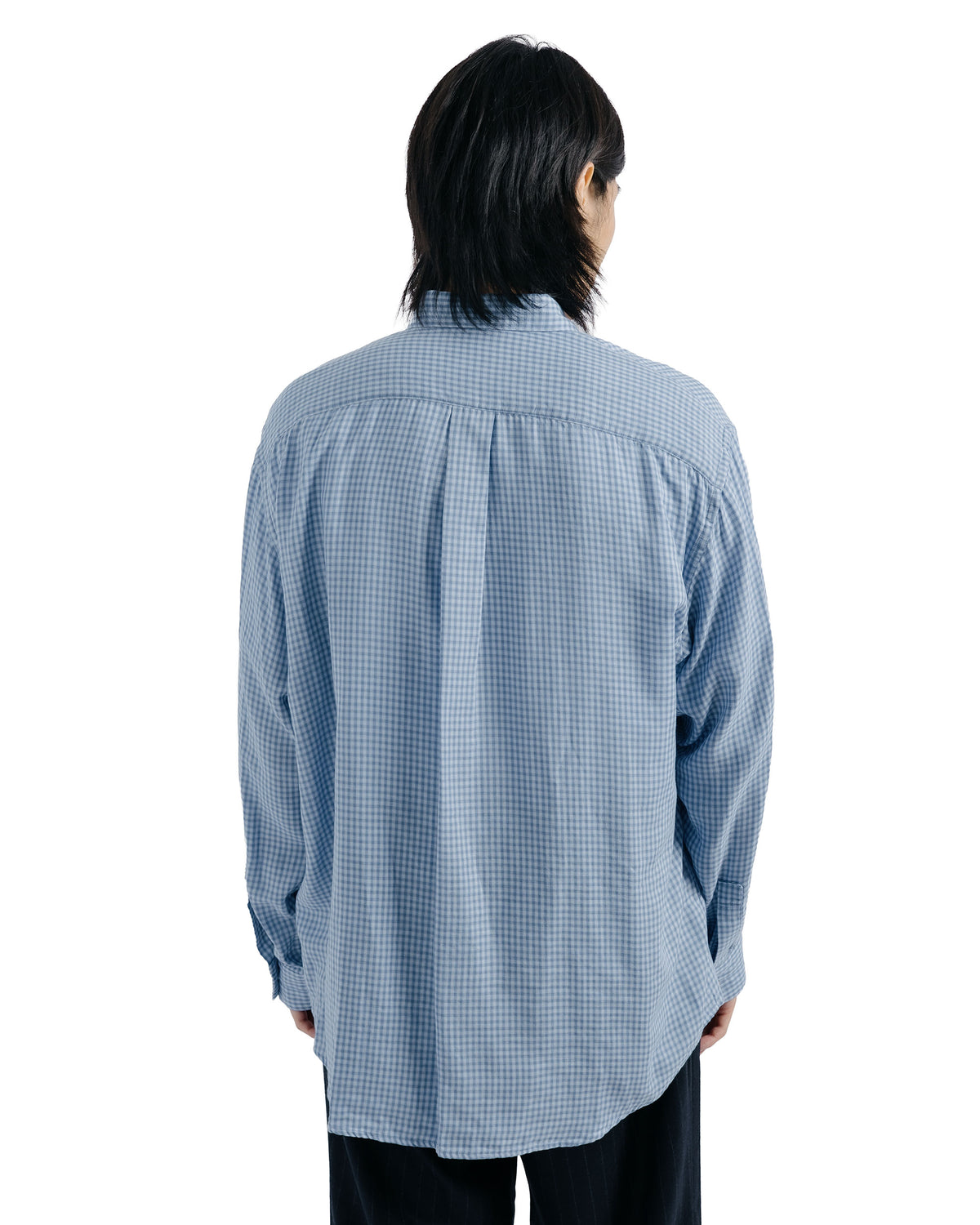 awasa Regular Collar Double Gauze Shirt Blue Check