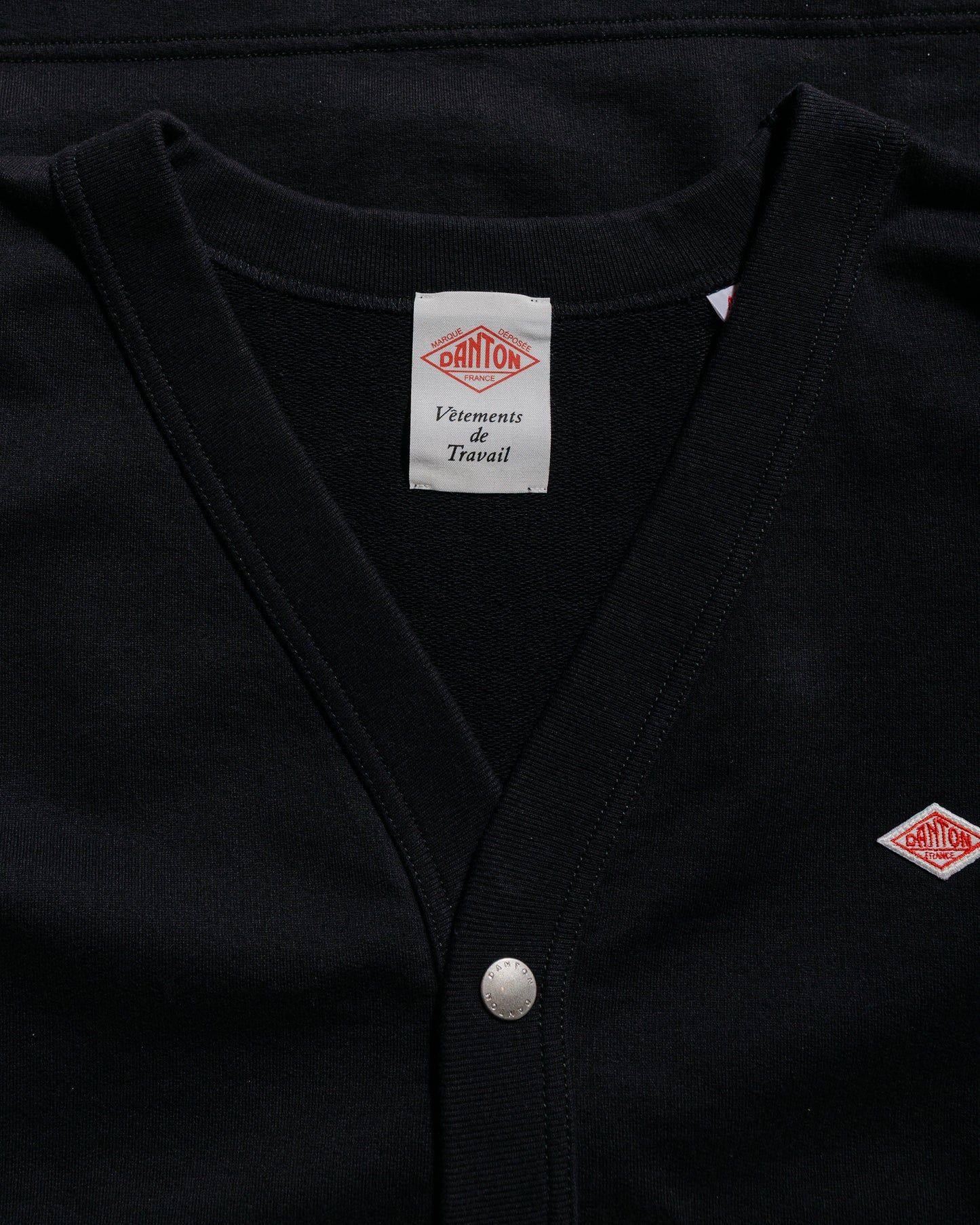 Danton Cotton Terry Dot Button V-Neck Cardigan Charcoal