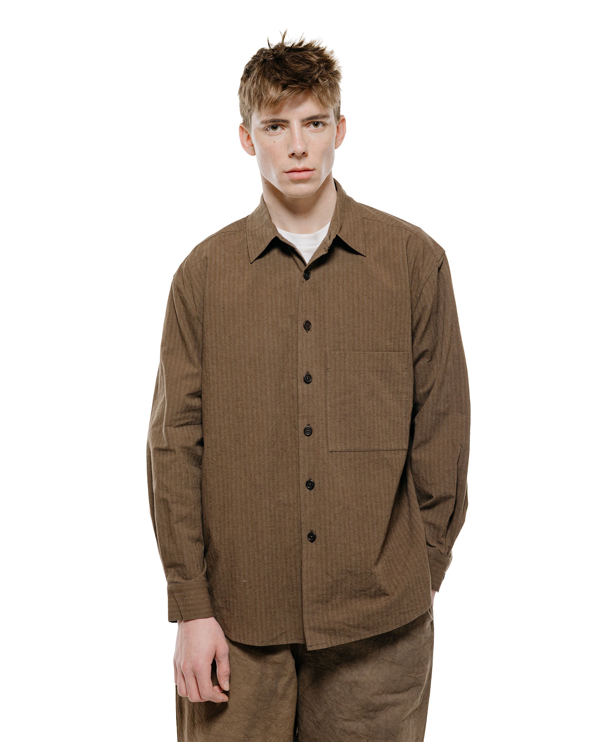evan kinori Big Shirt Two Hemp/Cotton Stripe Charcoal/Dark Olive