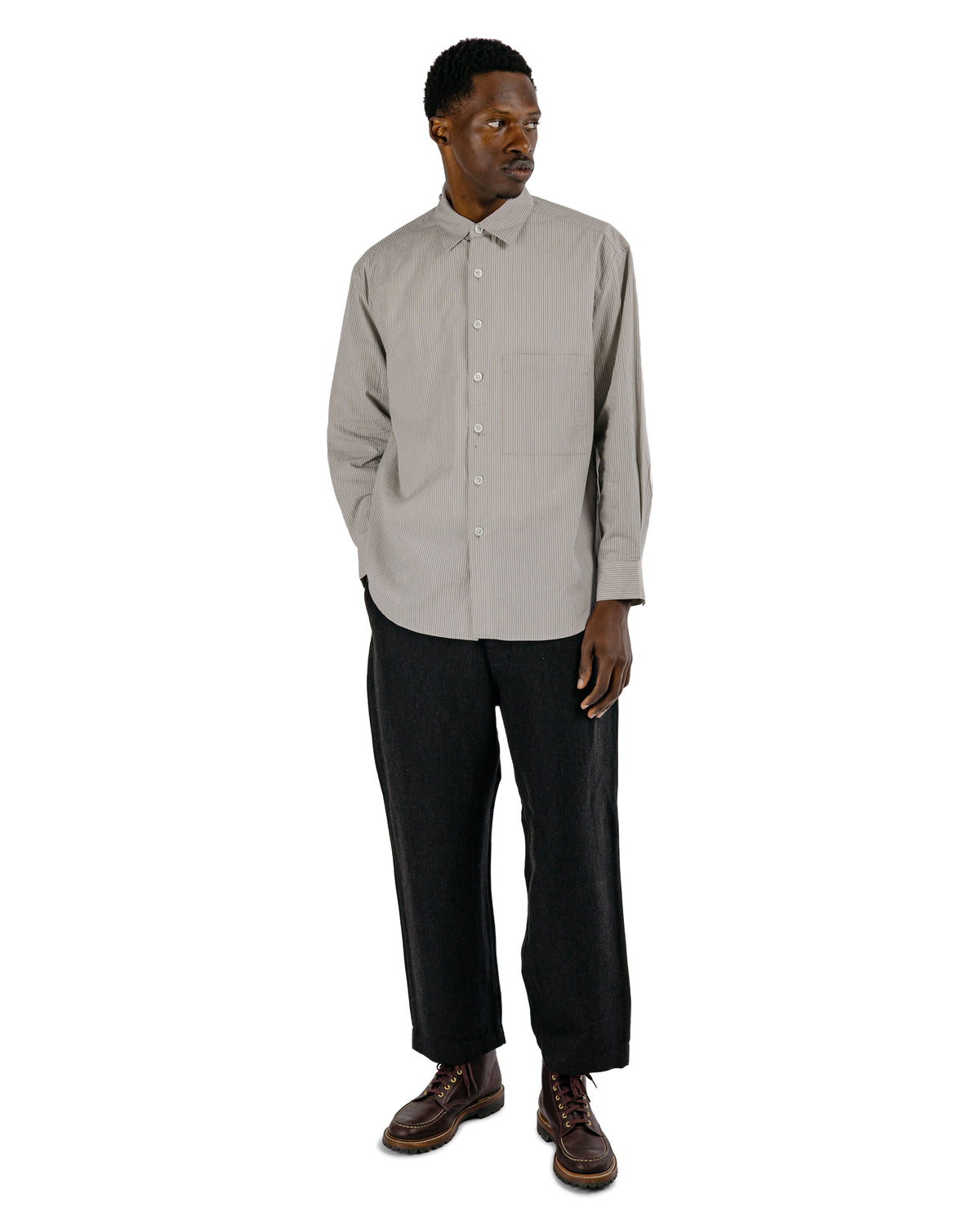 evan kinori Big Shirt Two Organic Cotton Stripe Light Grey/Black
