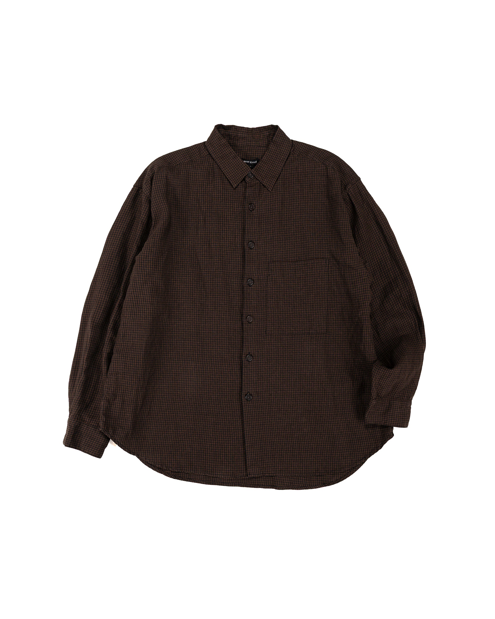evan kinori Big Shirt Two Overdyed Linen Check Brown/Black Logwood Ove