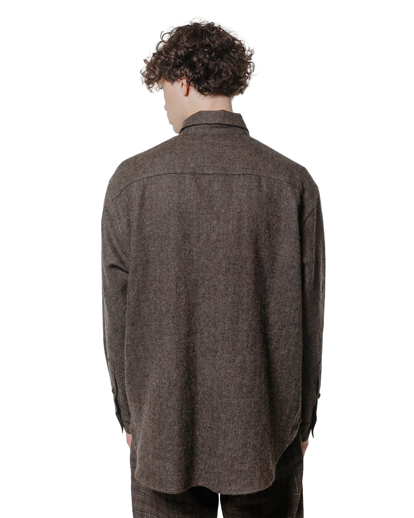 evan kinori Big Shirt Two Undyed Wool H-Bone Dark Brown
