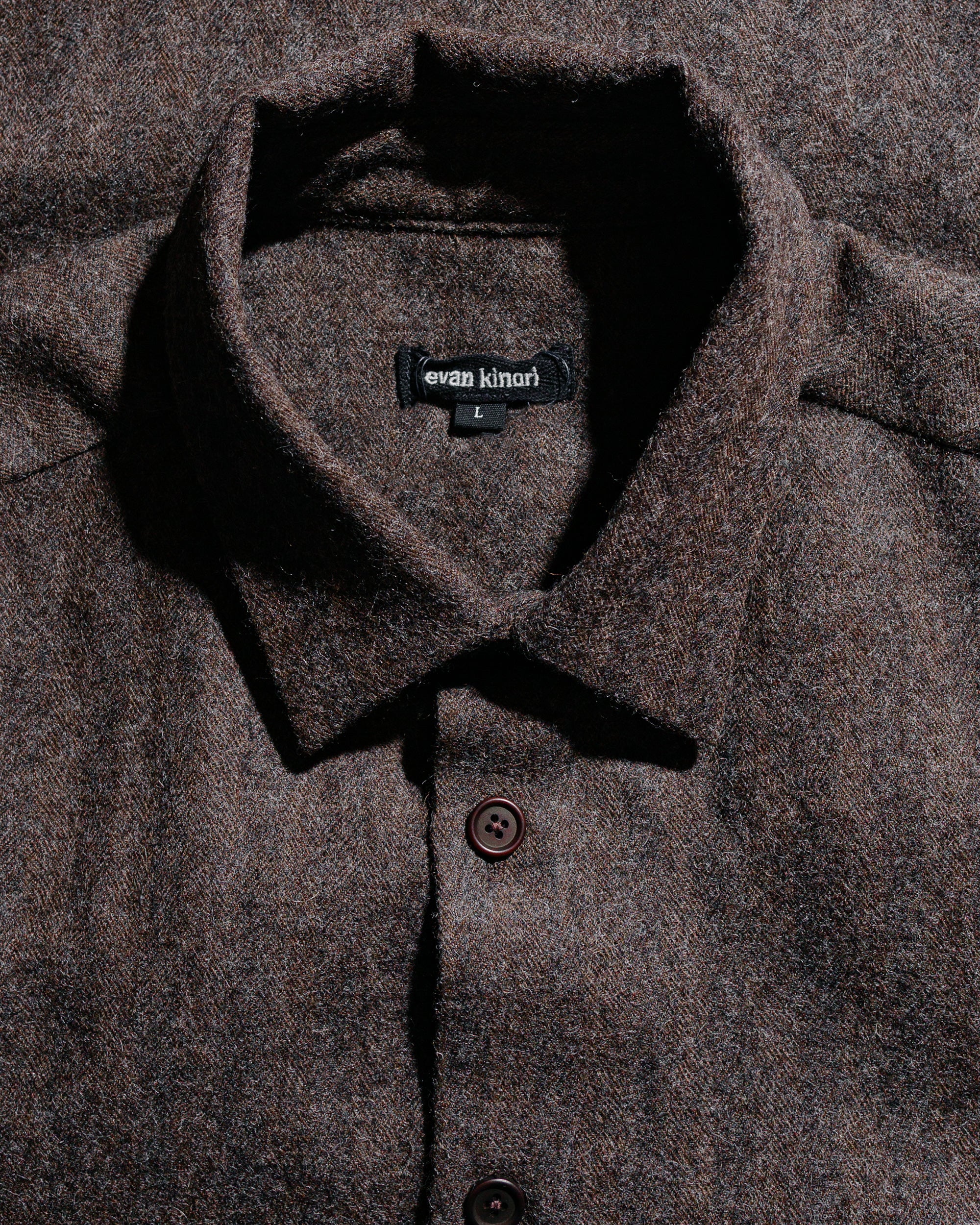 evan kinori Big Shirt Two Undyed Wool Herringbone Dark Brown