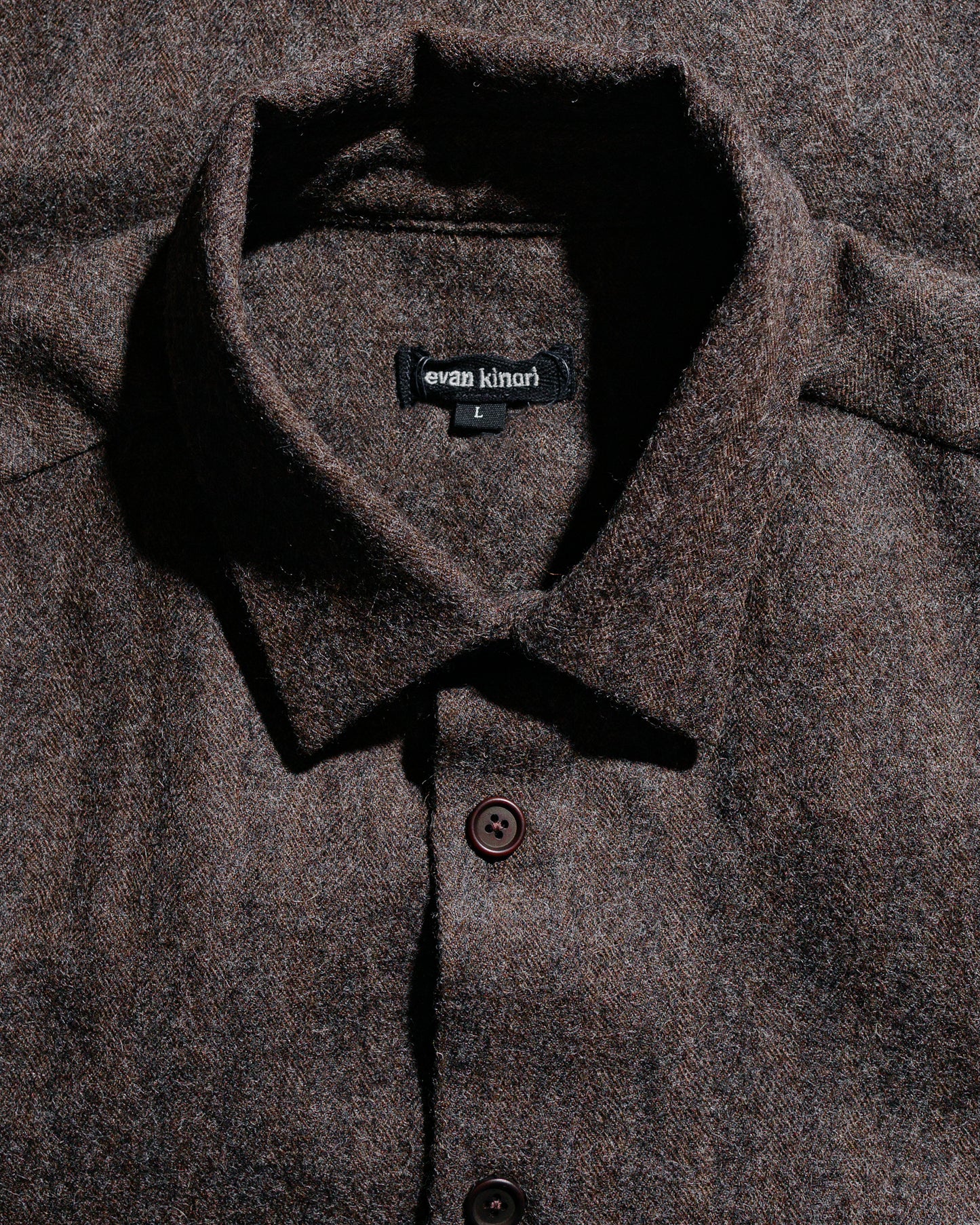 evan kinori Big Shirt Two Undyed Wool H-Bone Dark Brown