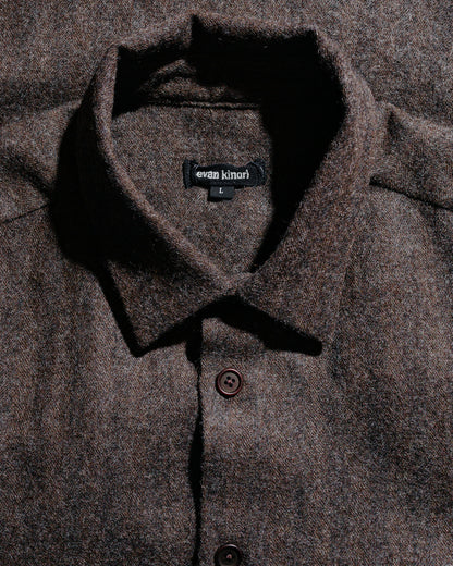 evan kinori Big Shirt Two Undyed Wool H-Bone Dark Brown