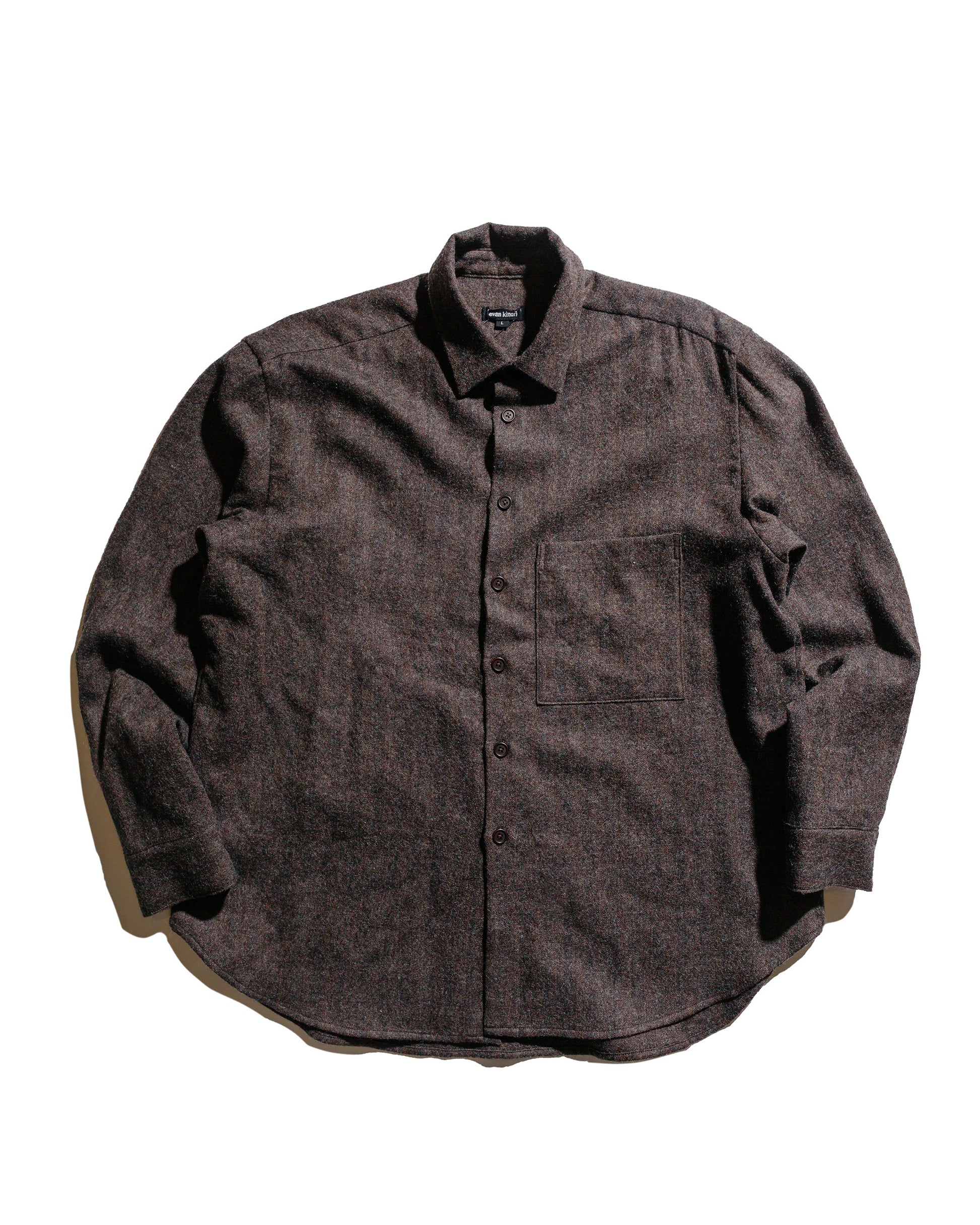 evan kinori Big Shirt Two Undyed Wool H-Bone Dark Brown