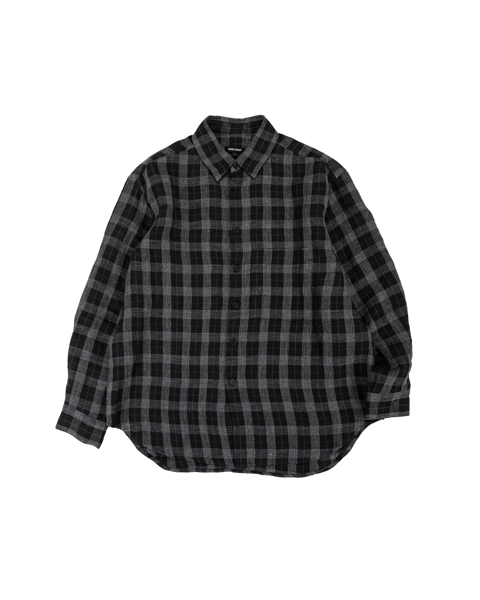 evan kinori Big Shirt Two Undyed Wool Herringbone Dark Brown