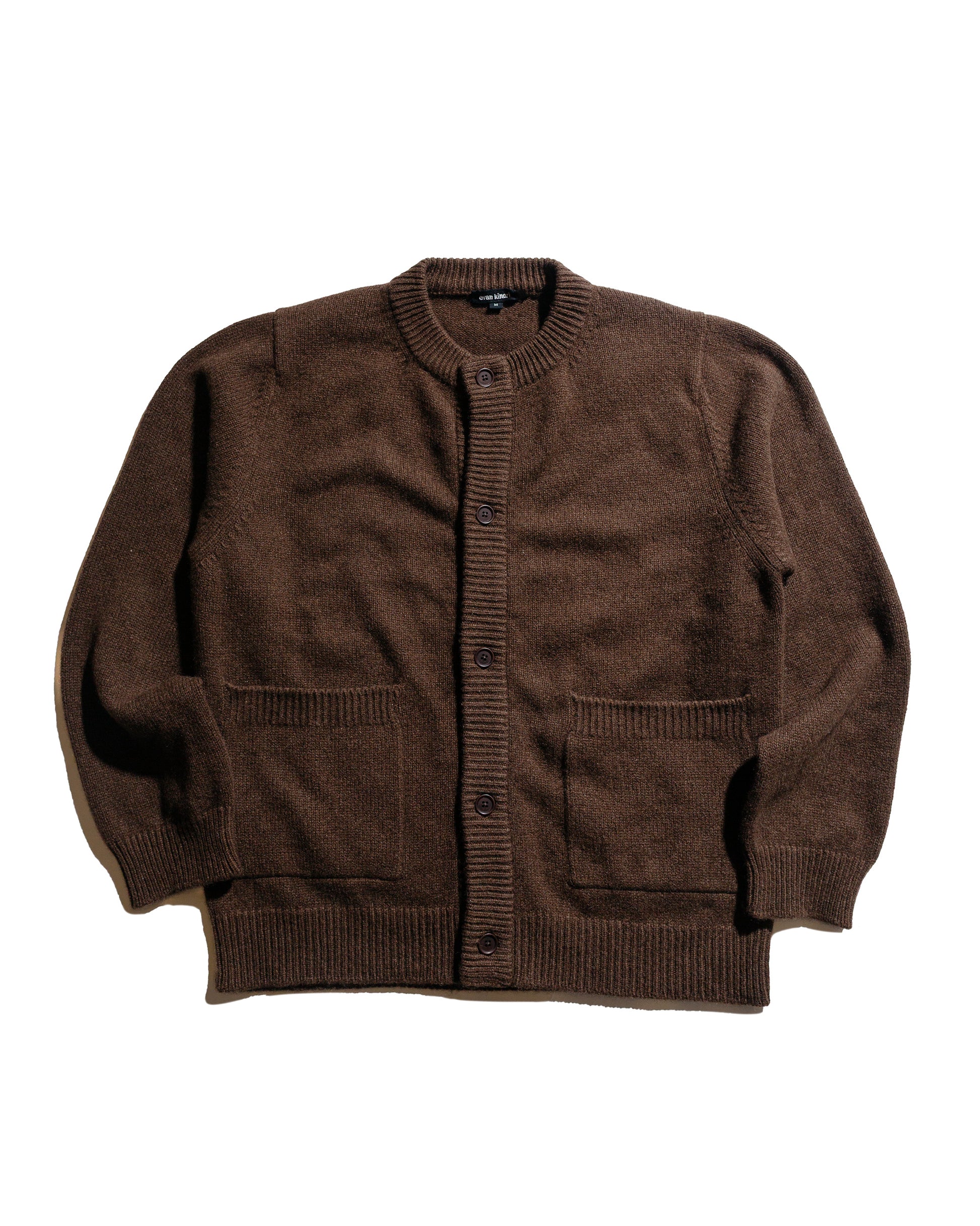 evan kinori Crewneck Cardigan Undyed Yak Wool Dark Brown