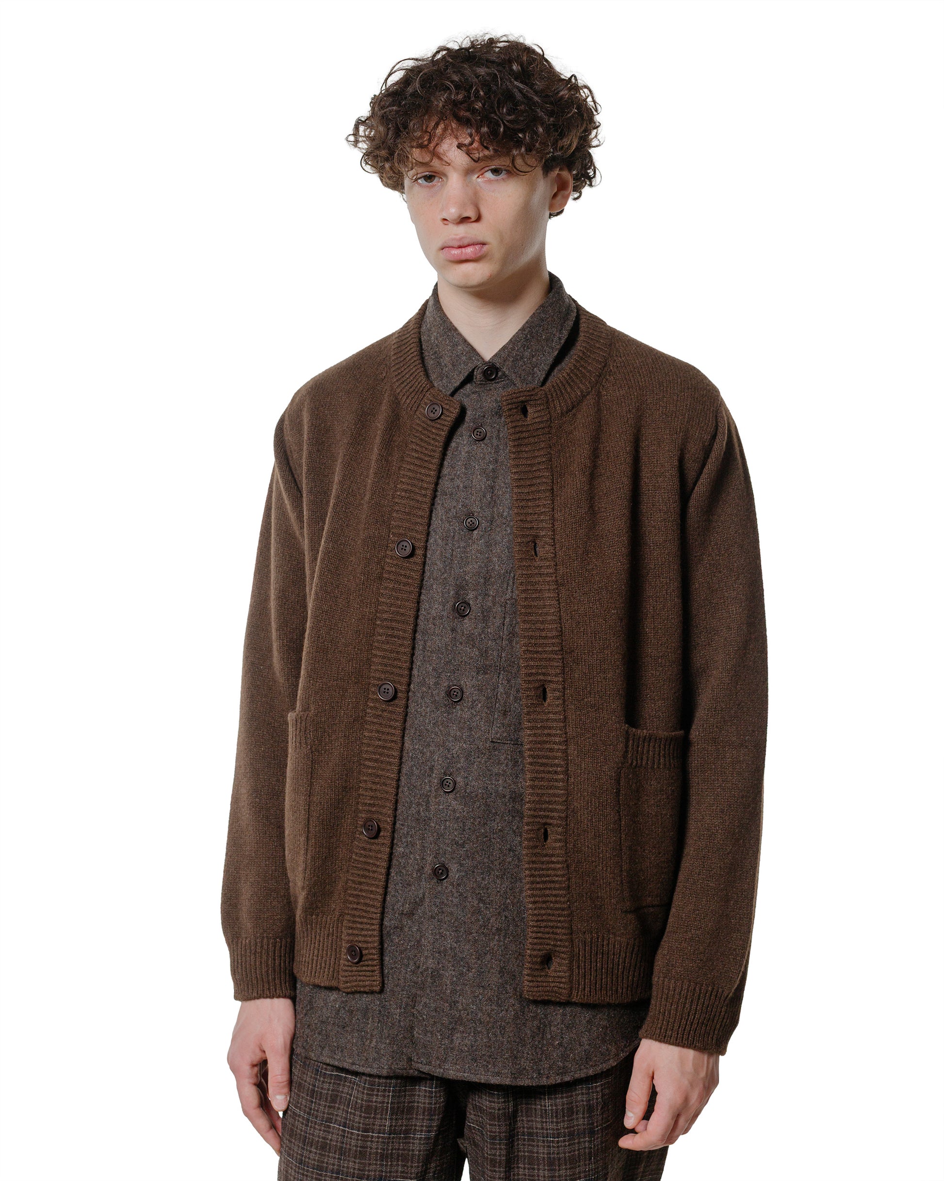 evan kinori Crewneck Cardigan Undyed Yak Wool Dark Brown