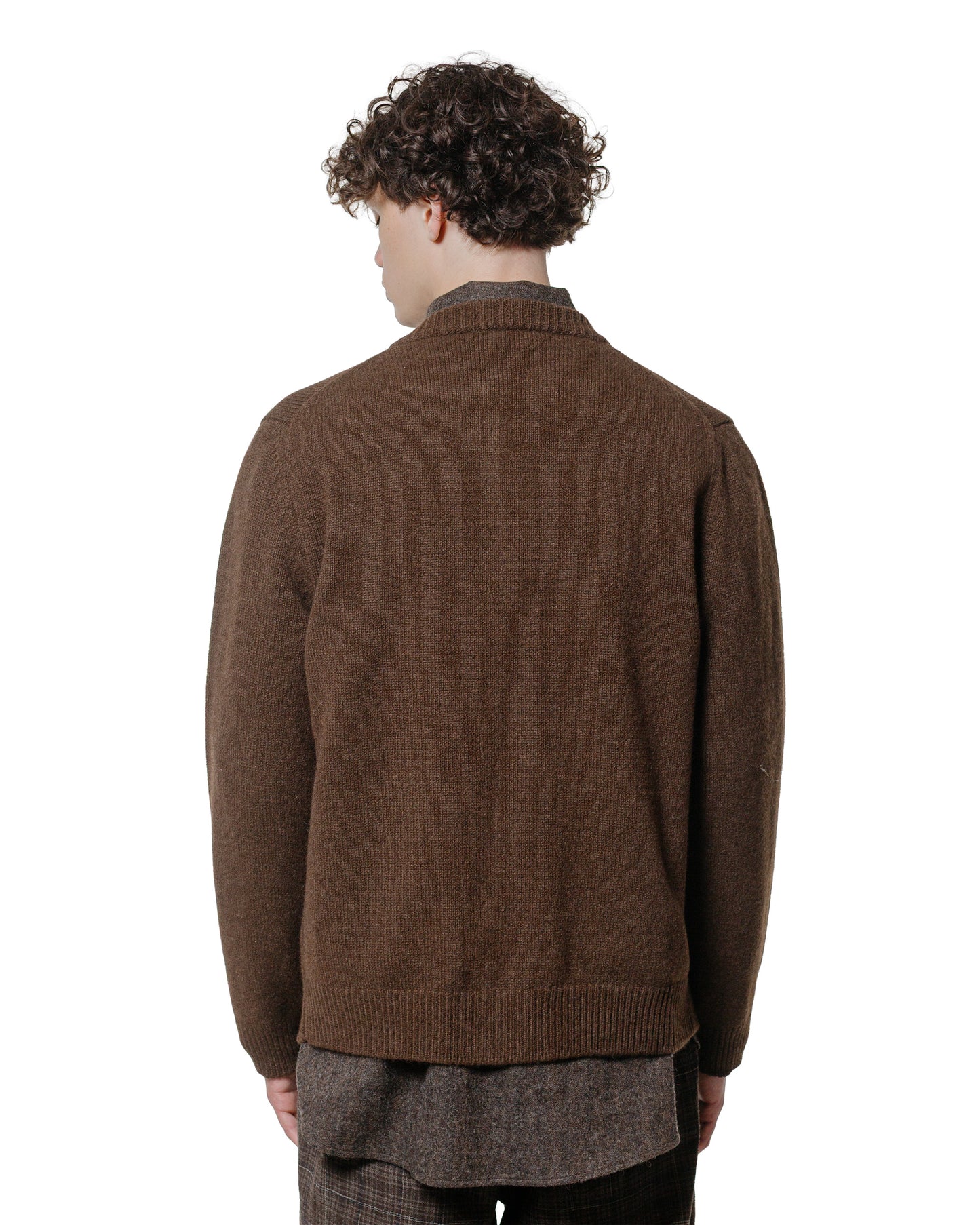 evan kinori Crewneck Cardigan Undyed Yak Wool Dark Brown