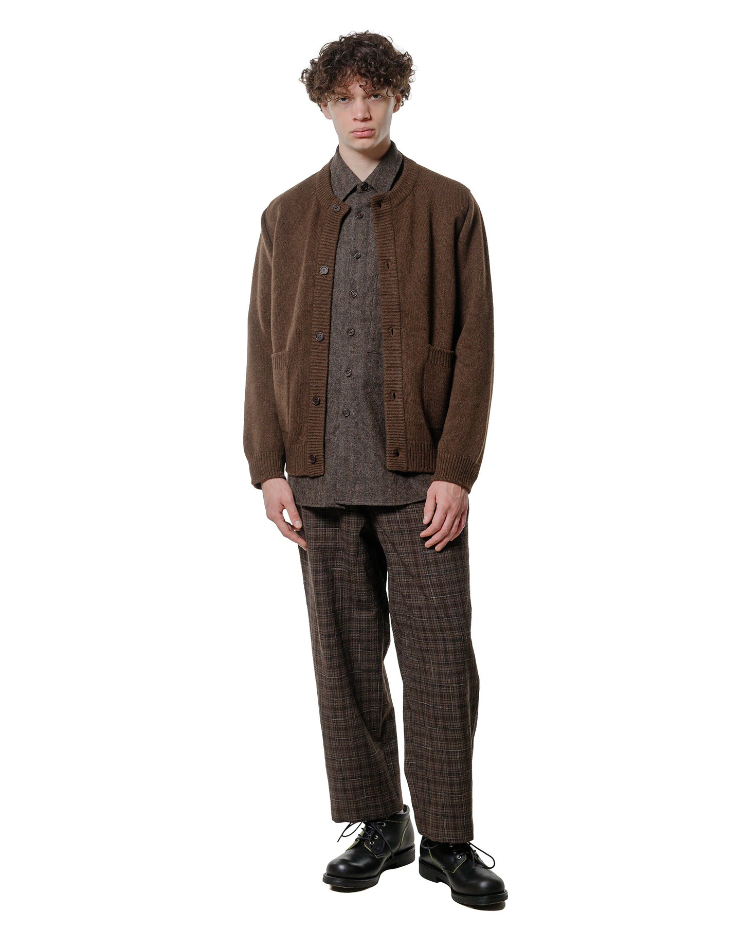 evan kinori Crewneck Cardigan Undyed Yak Wool Dark Brown