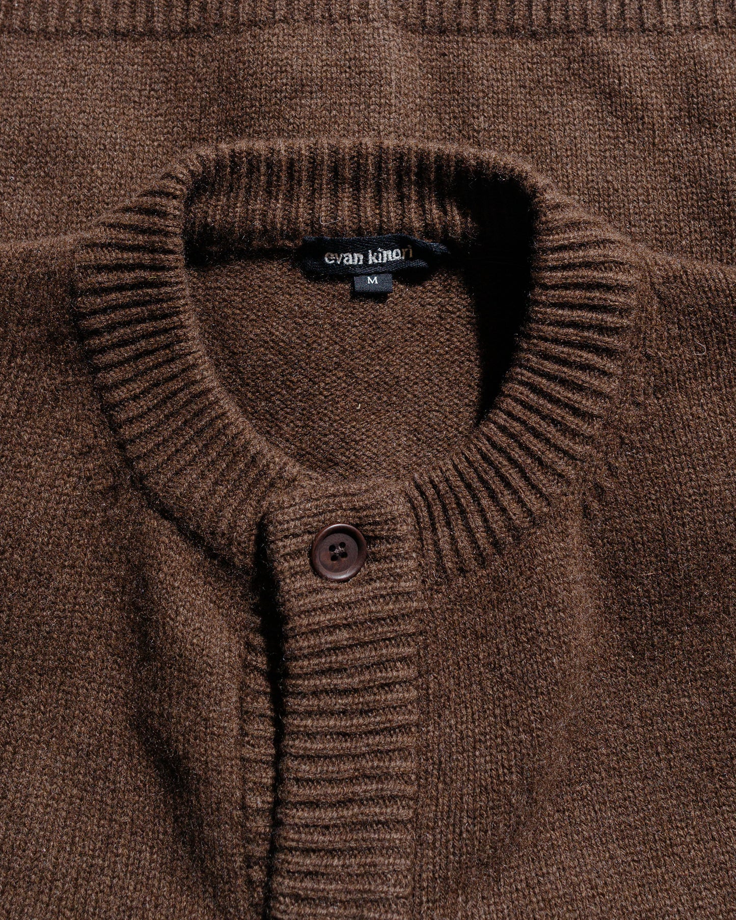 evan kinori Crewneck Cardigan Undyed Yak Wool Dark Brown