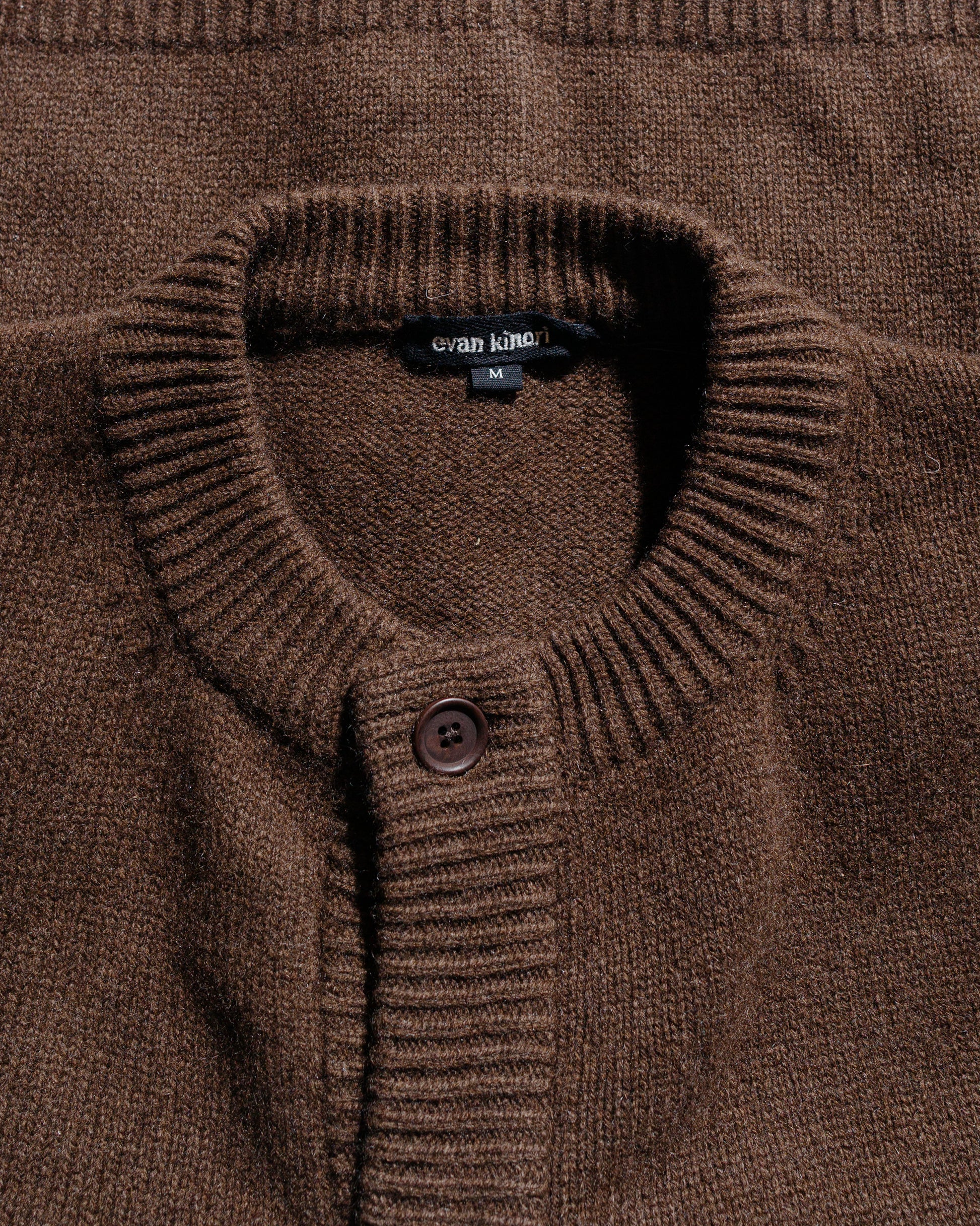 evan kinori Crewneck Cardigan Undyed Yak Wool Dark Brown