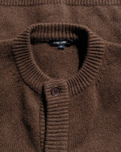 evan kinori Crewneck Cardigan Undyed Yak Wool Dark Brown