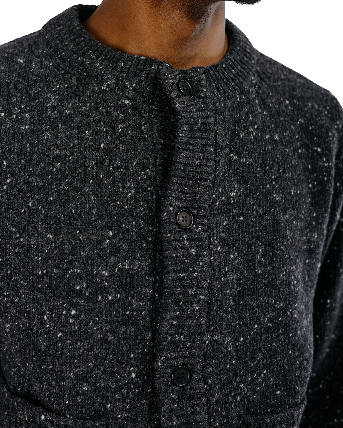evan kinori Crewneck Cardigan Wool Cashmere Tweed Black