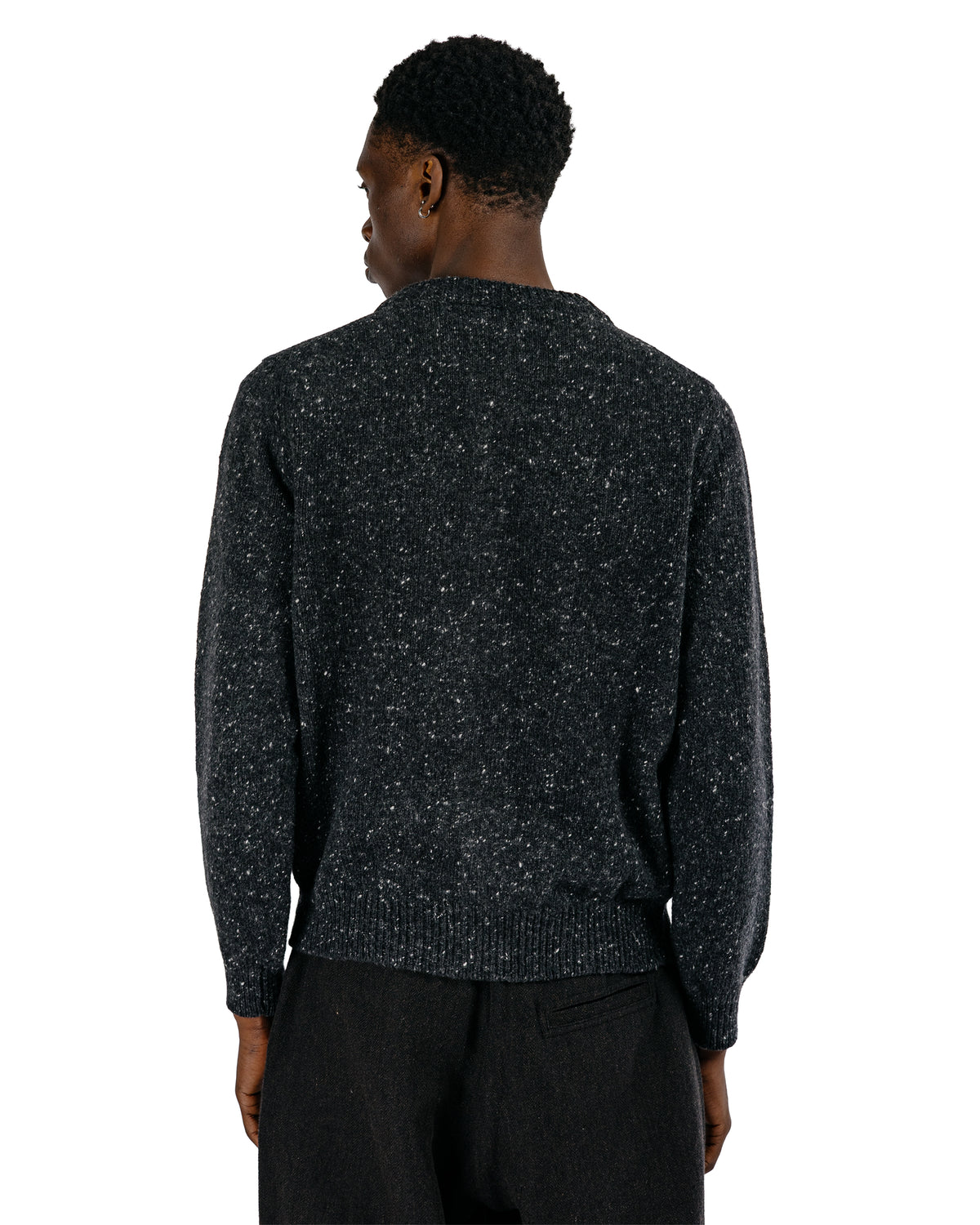 evan kinori Crewneck Cardigan Wool Cashmere Tweed Black