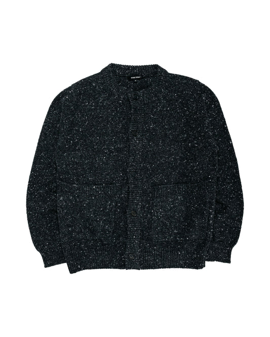 evan kinori Crewneck Cardigan Wool Cashmere Tweed Black