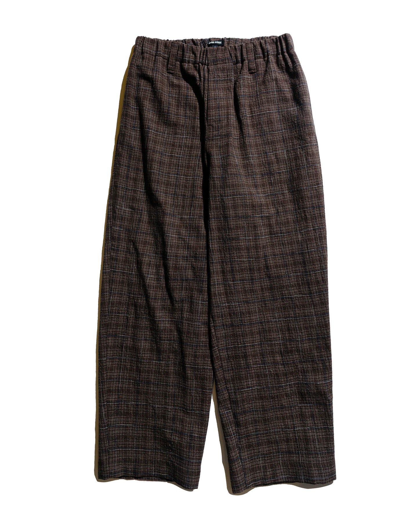 evan kinori Elastic Pant Kasuri Wool Check Brown/Beige/Navy