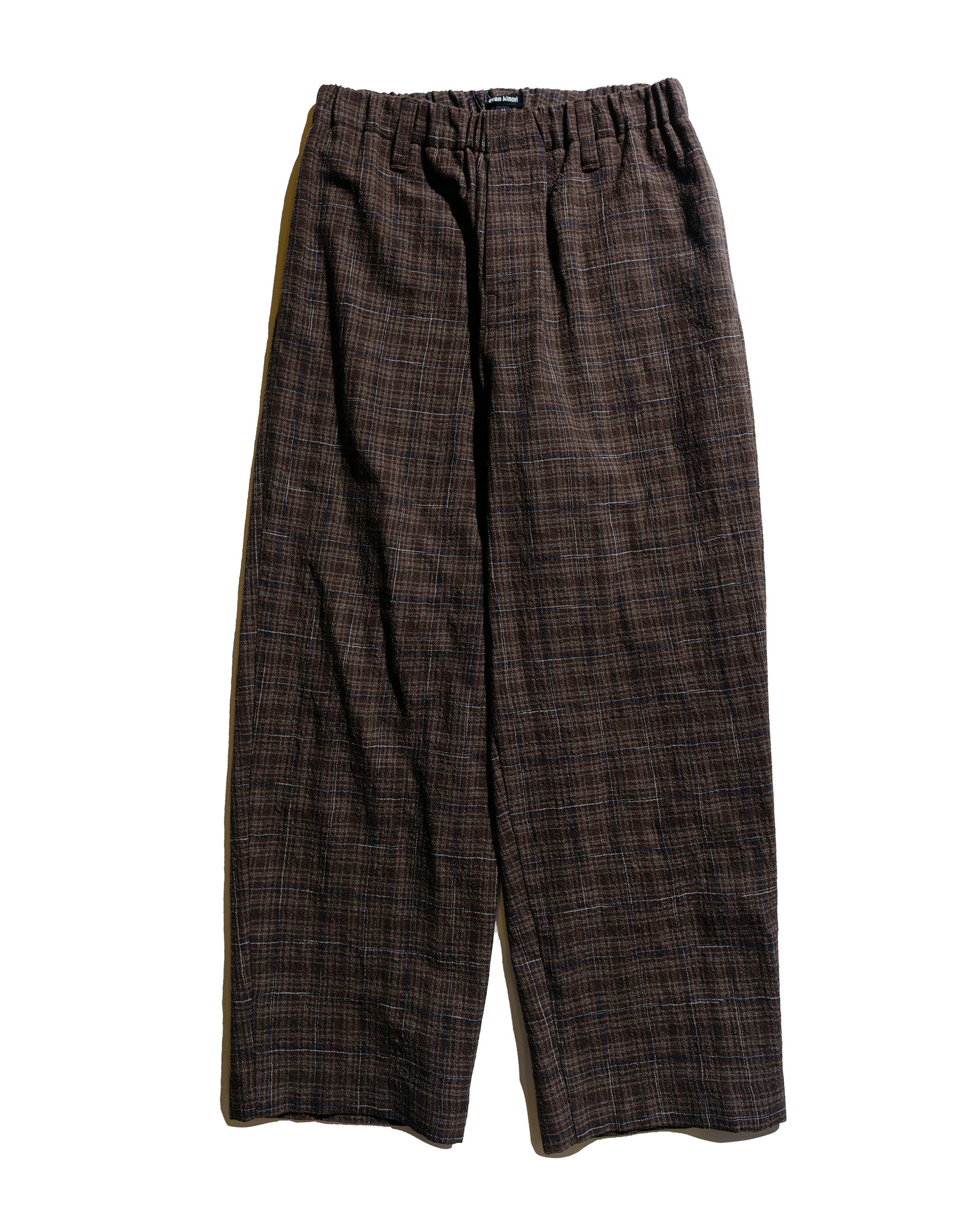 evan kinori Elastic Pant Kasuri Wool Check Brown/Beige/Navy