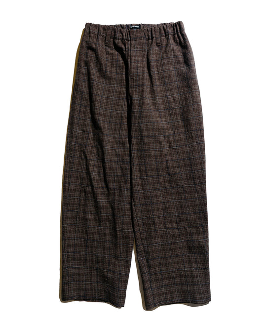 evan kinori Elastic Pant Kasuri Wool Check Brown/Beige/Navy