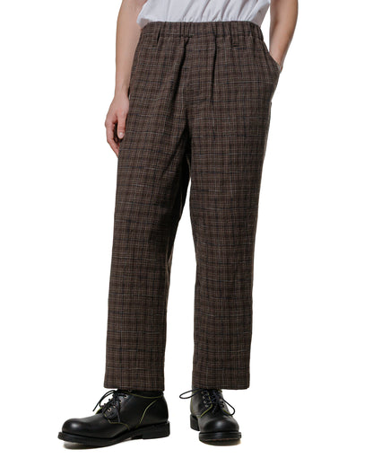 evan kinori Elastic Pant Kasuri Wool Check Brown/Beige/Navy
