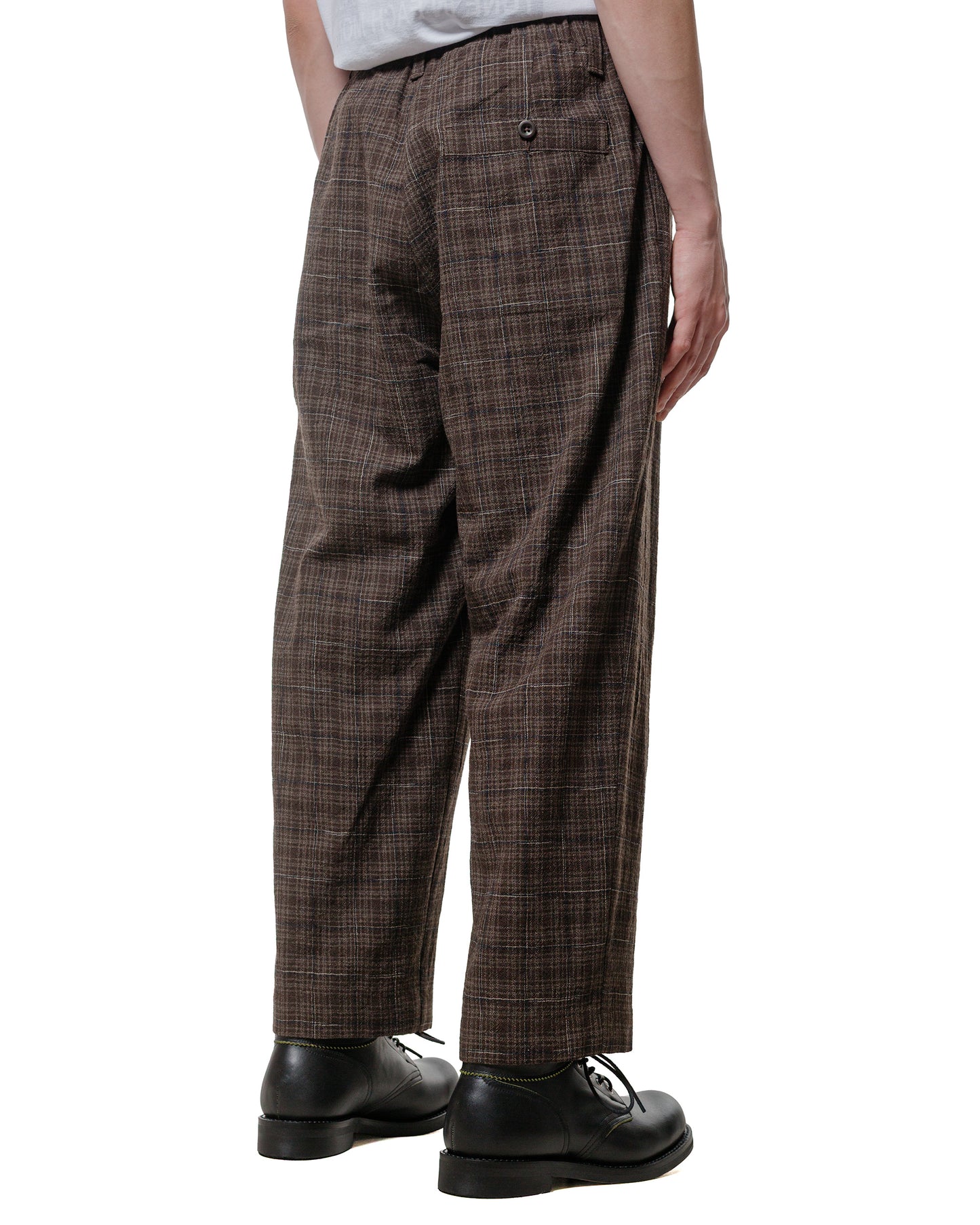 evan kinori Elastic Pant Kasuri Wool Check Brown/Beige/Navy